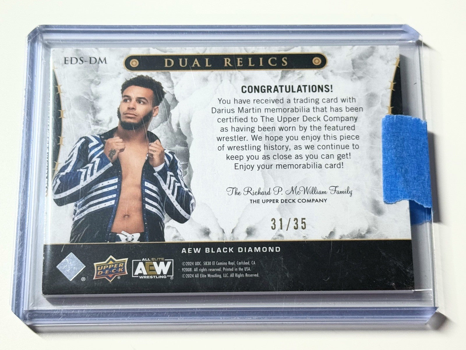 2024 Upper Deck AEW Black Diamond Darius Martin Exquisite Dual Relics /35 Card EDS-DM