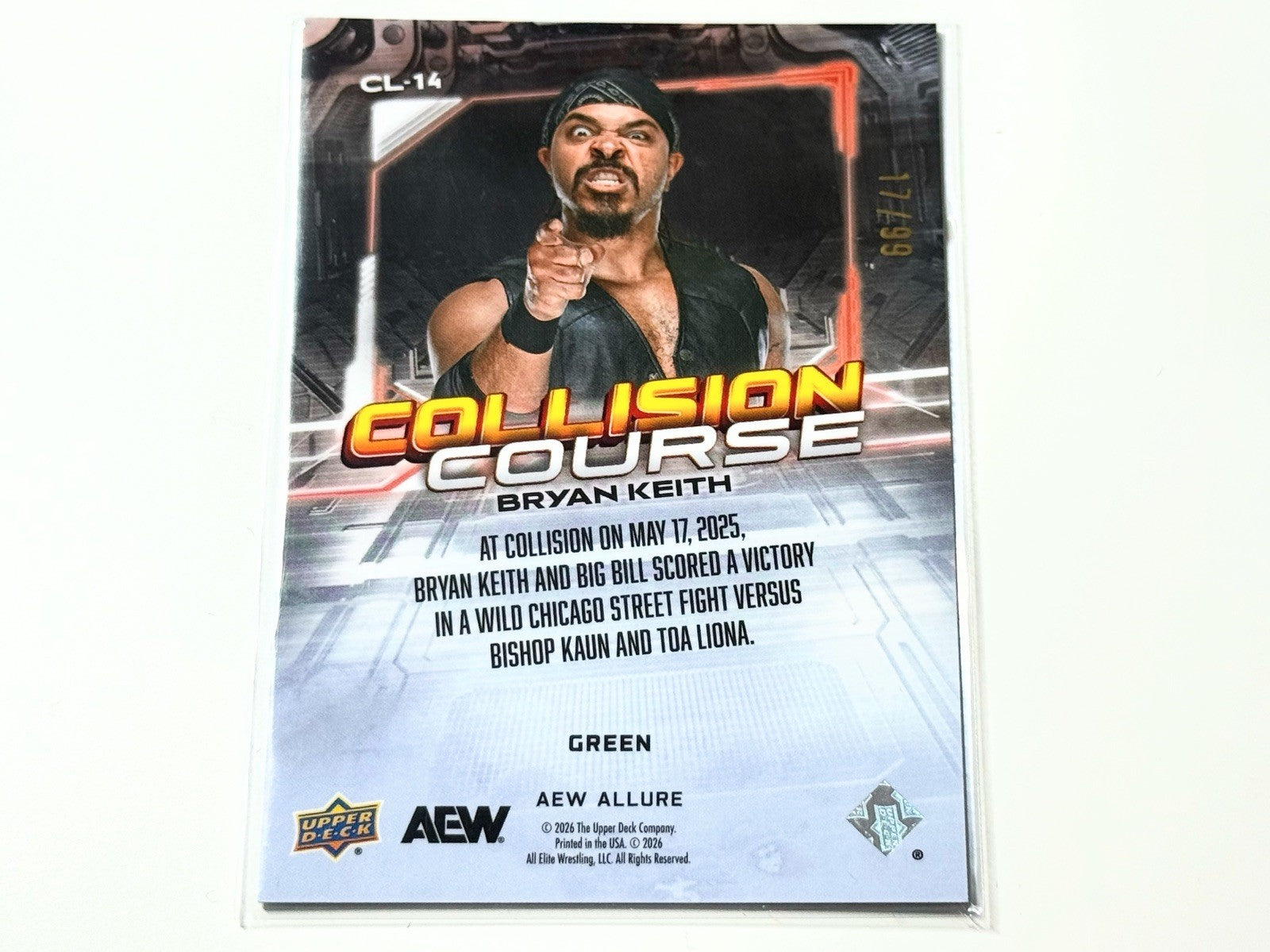 2026 Upper Deck AEW Allure Bryan Keith Collision Course Green Quartz /99 Card CL-14