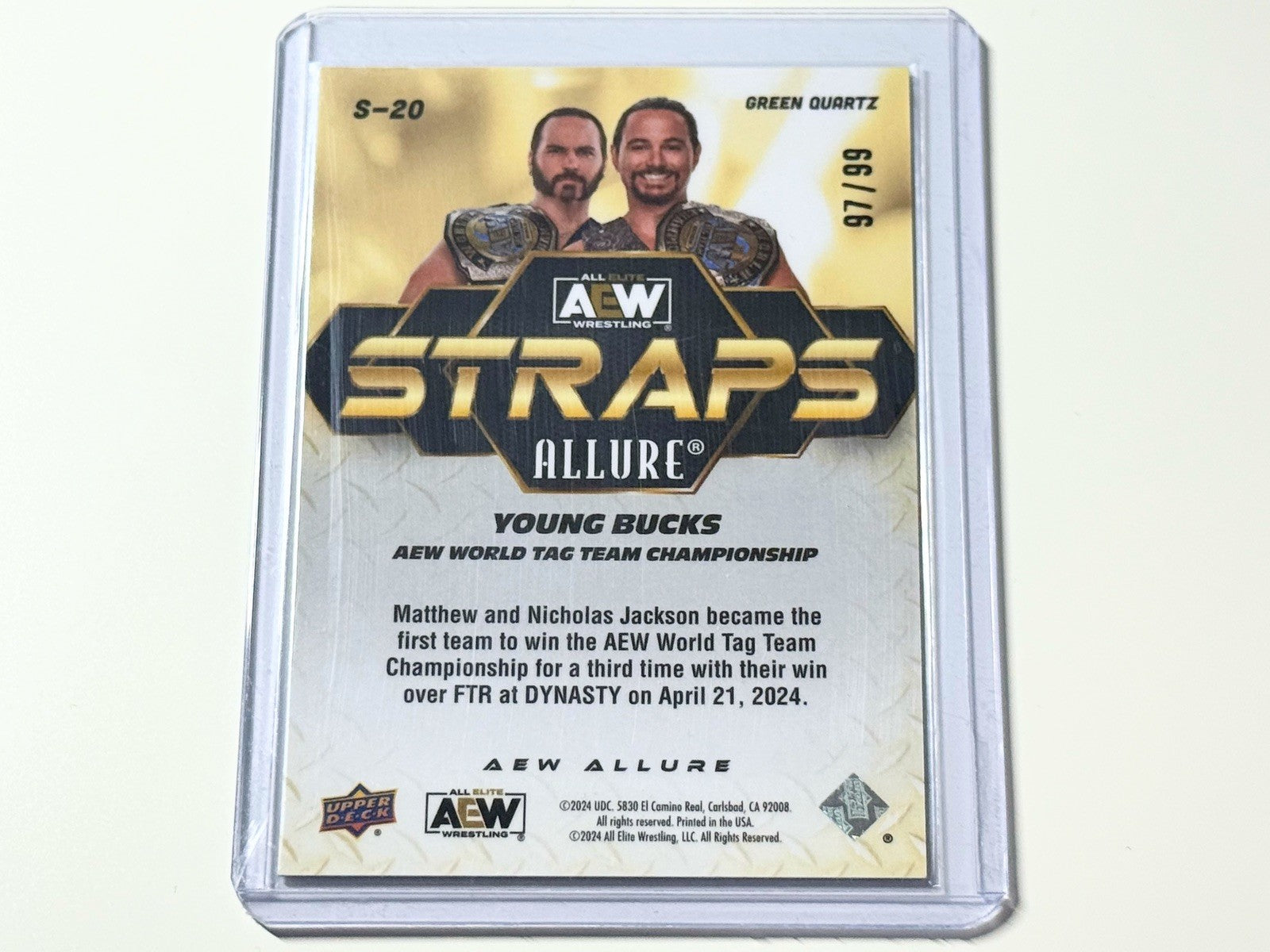 2024 Upper Deck AEW Allure The Young Bucks Straps Tag Championships Green Quartz /99 Card S-20