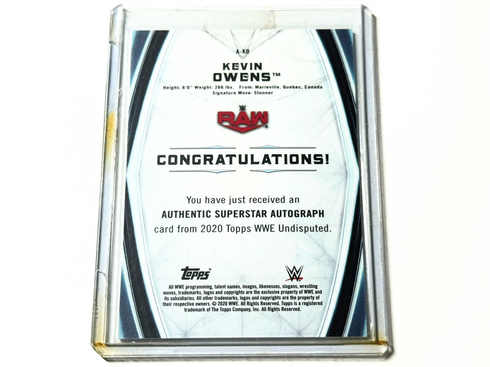 2020 Topps WWE Undisputed Kevin Owens Orange Autographed /99 Card A-KO