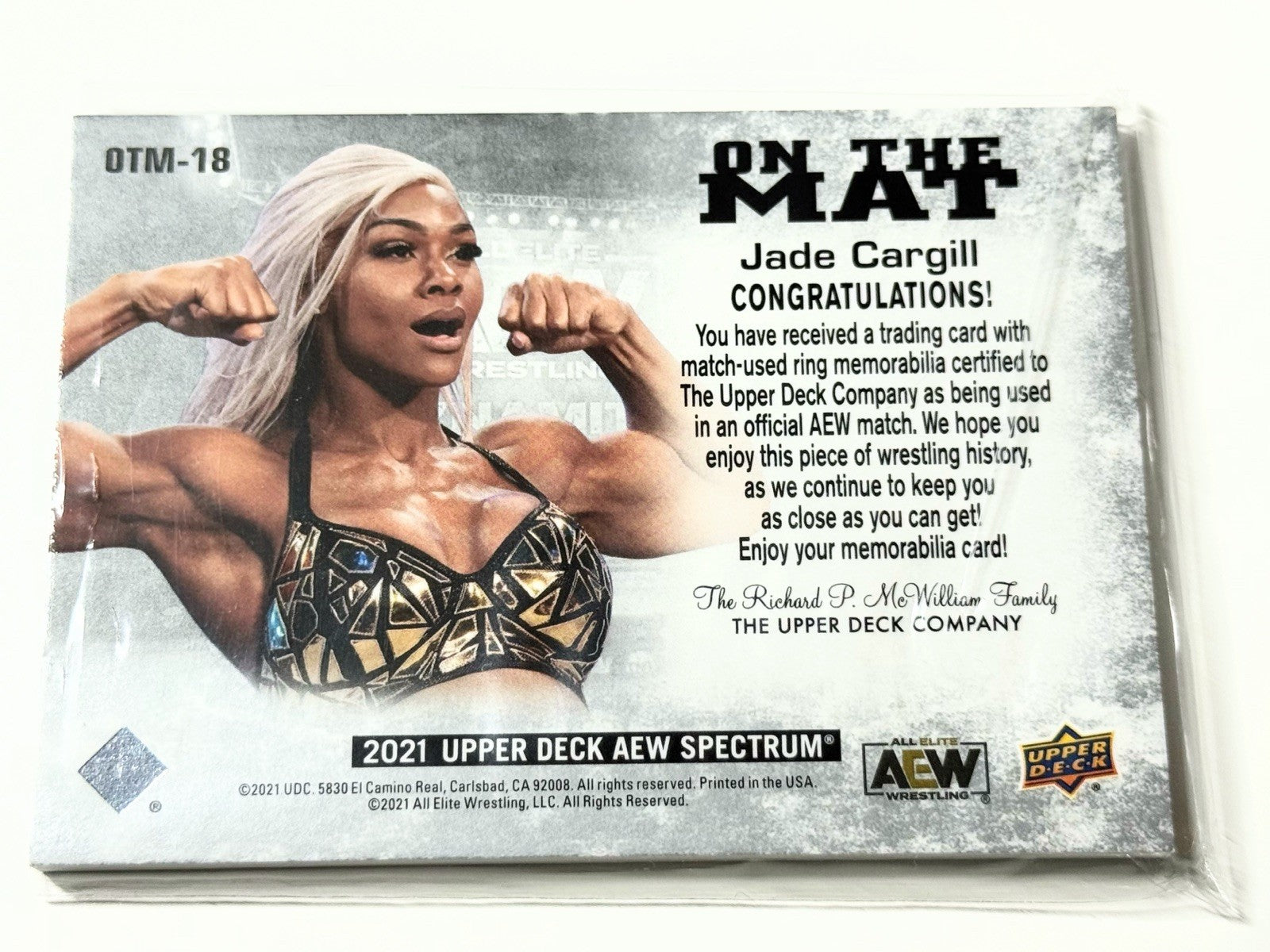 2021 Upper Deck AEW Spectrum Jade Cargill On The Mat Relic Card OTM-18