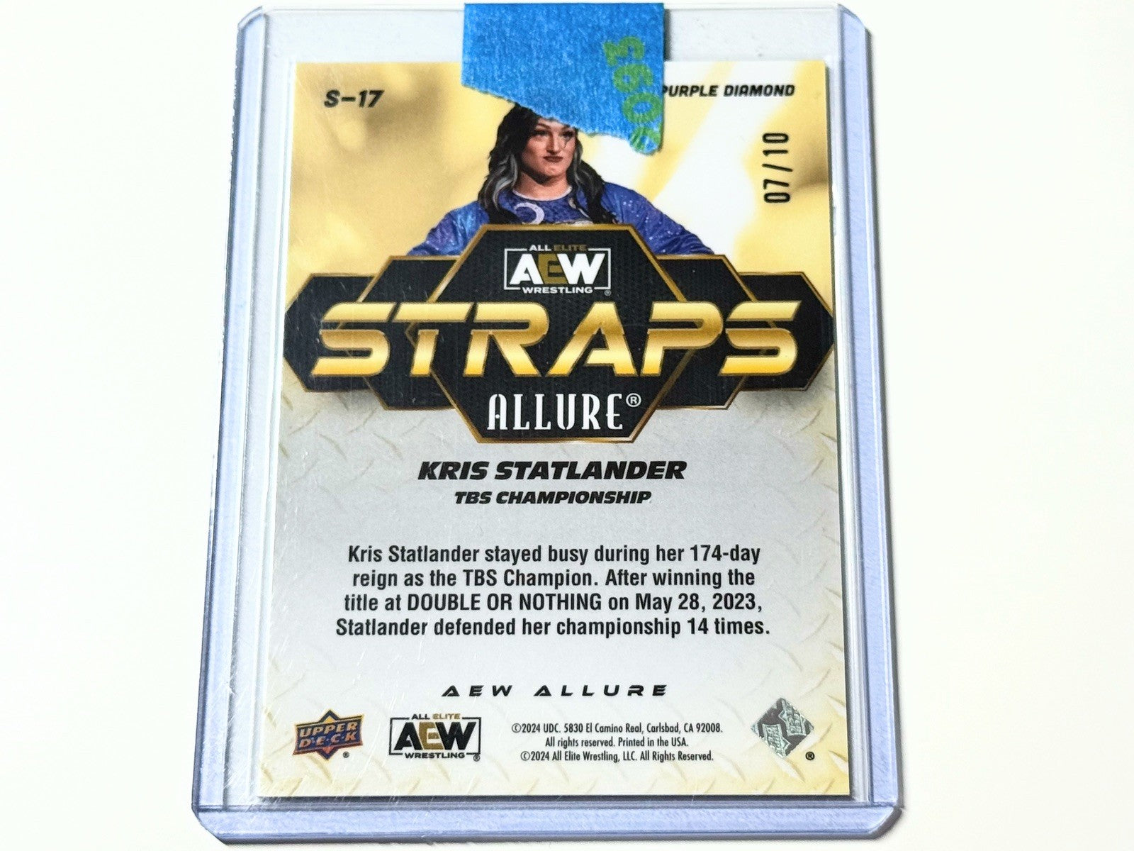 2024 Upper Deck AEW Allure Kris Statlander Straps Purple Diamond TBS Title /10 Card S-17