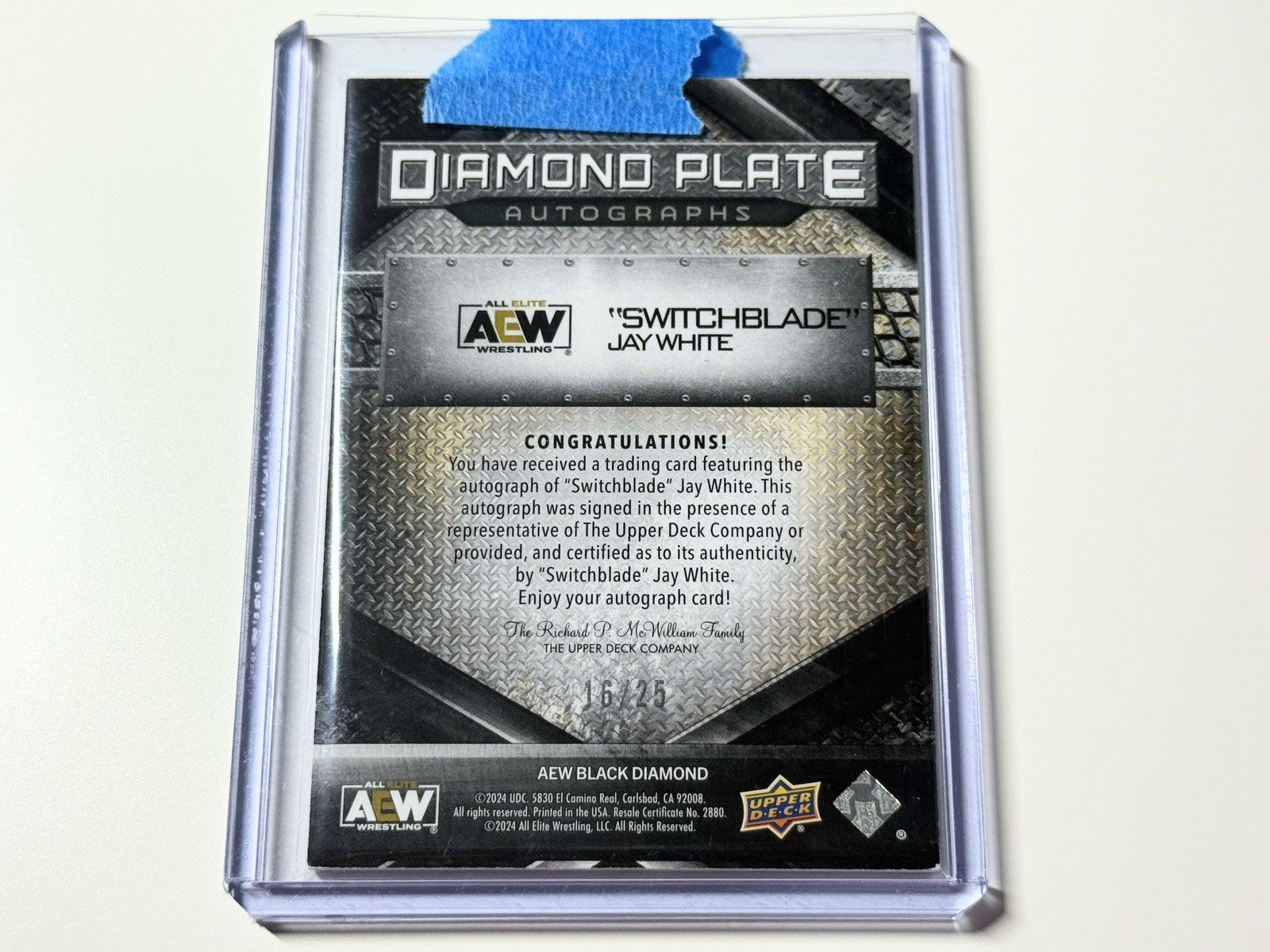 2024 Upper Deck AEW Black Diamond Switchblade Jay White Diamond Plate /25 Autographed Card DPA-SW