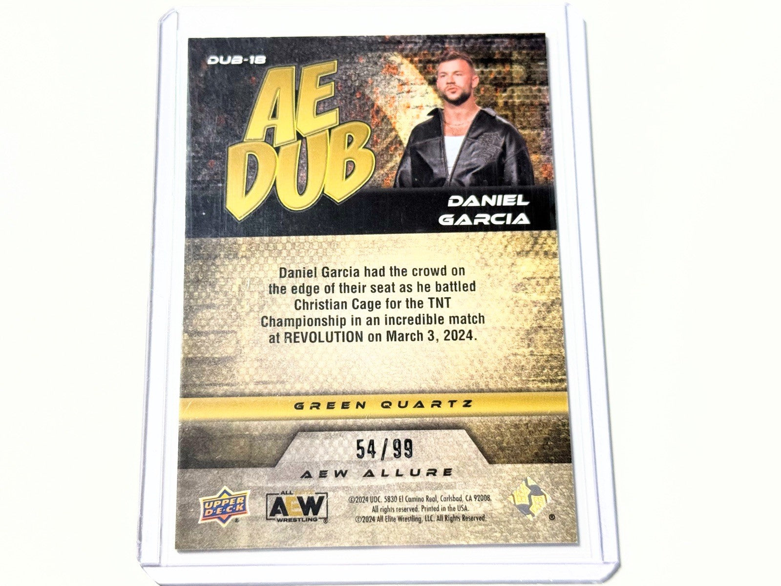 2024 Upper Deck AEW Allure Daniel Garcia AE DUB Green Quartz /99 Card DUB-18