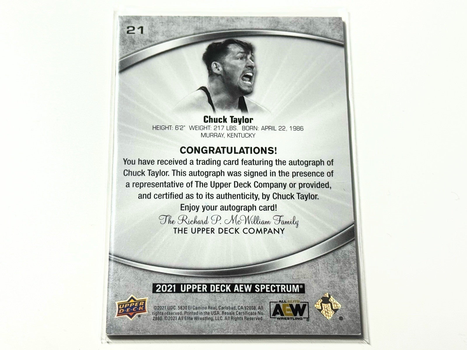 2021 Upper Deck AEW Spectrum Chuck Taylor Autographed Card #21