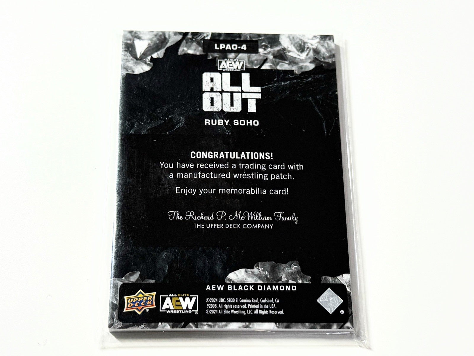2024 Upper Deck AEW Black Diamond Ruby Soho All Out Patch Card LPAO-4
