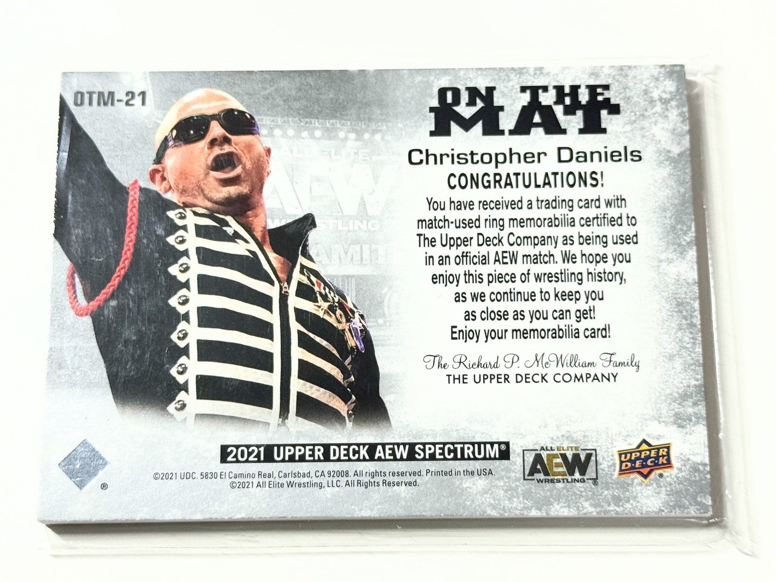 2021 Upper Deck AEW Spectrum Christopher Daniels On The Mat Relic Card OTM-21
