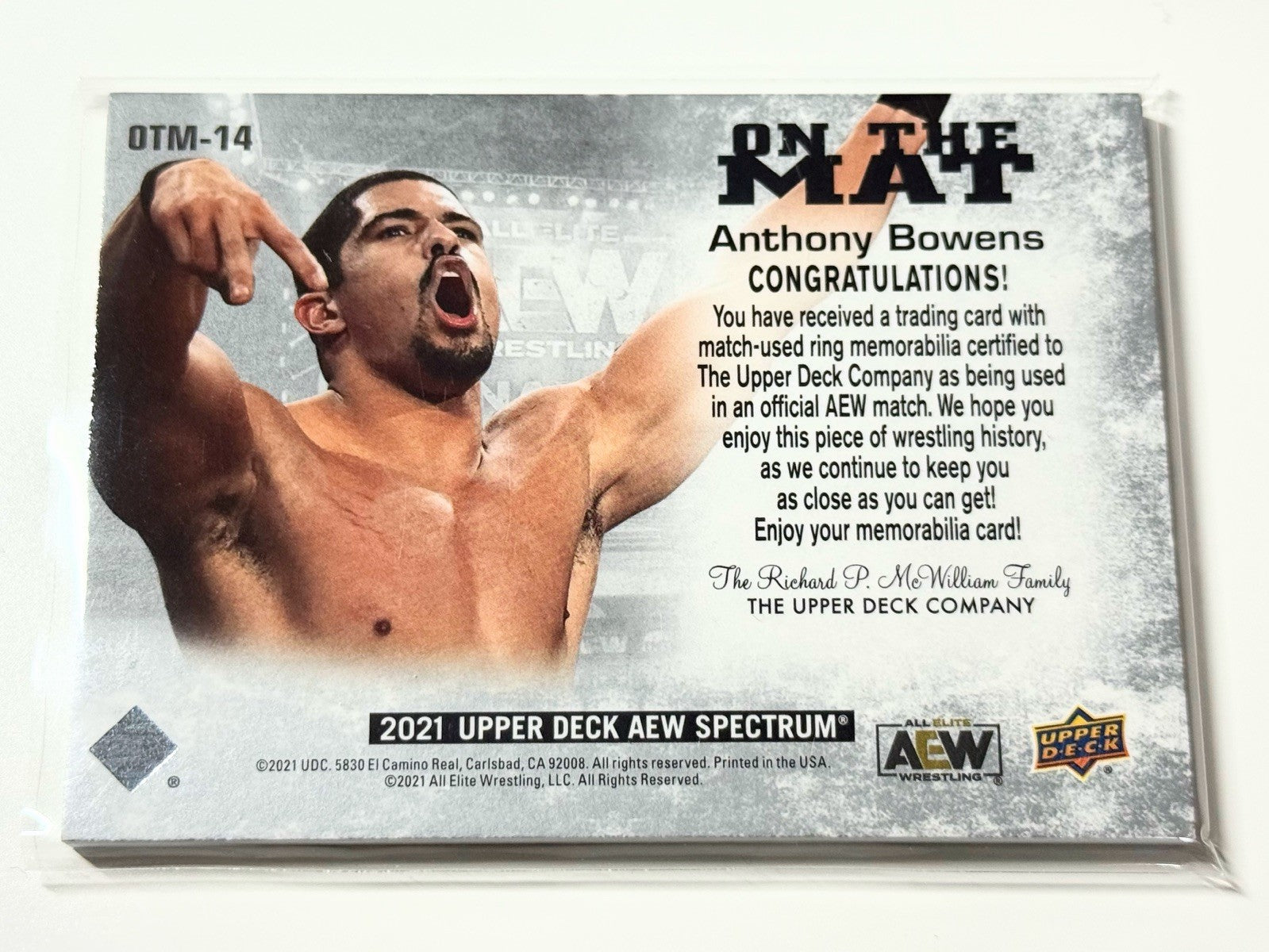 2021 Upper Deck AEW Spectrum Anthony Bowens On The Mat Relic Card OTM-14