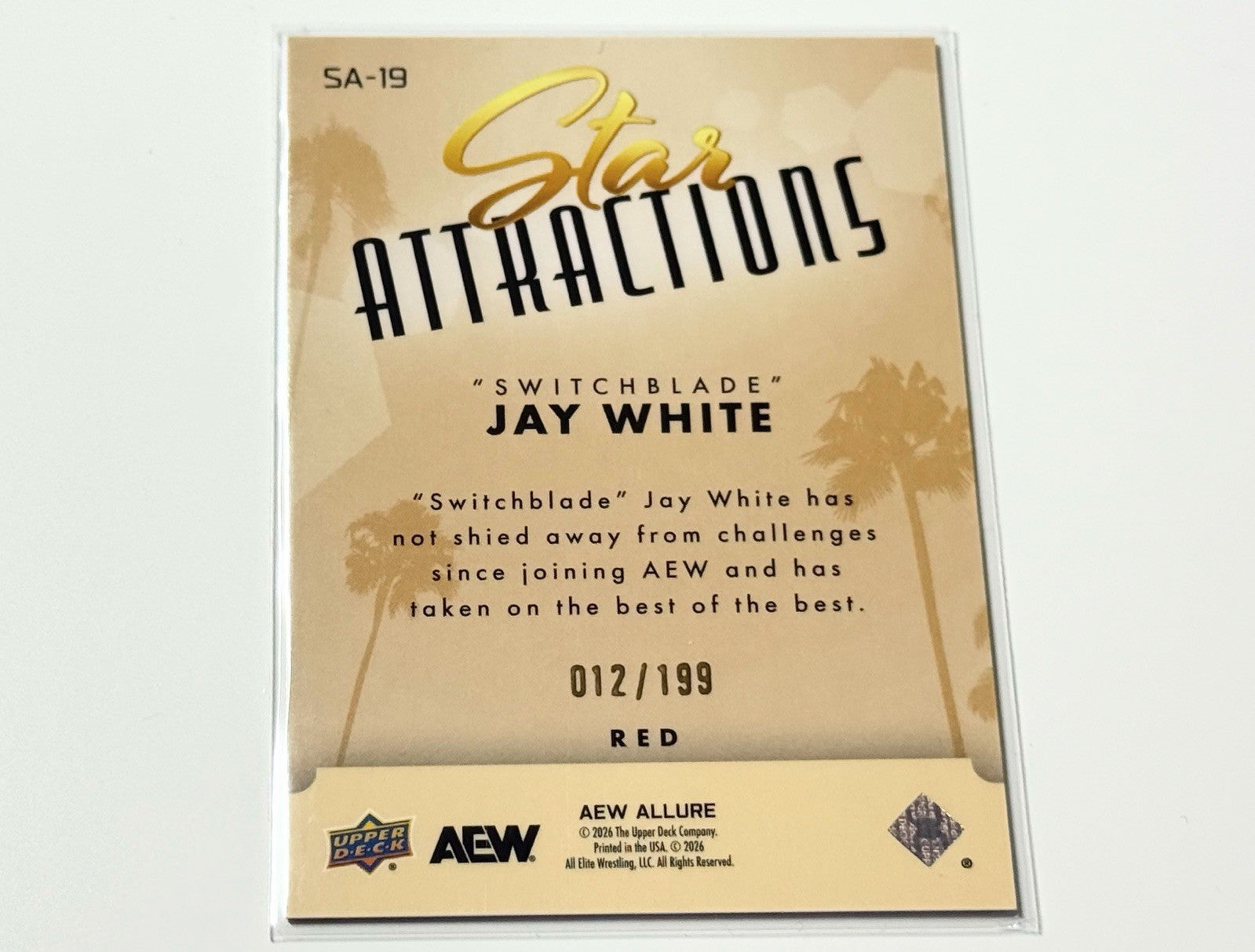 2026 Upper Deck AEW Allure Switchblade Jay White Star Attractions Red /199 Card SA-19