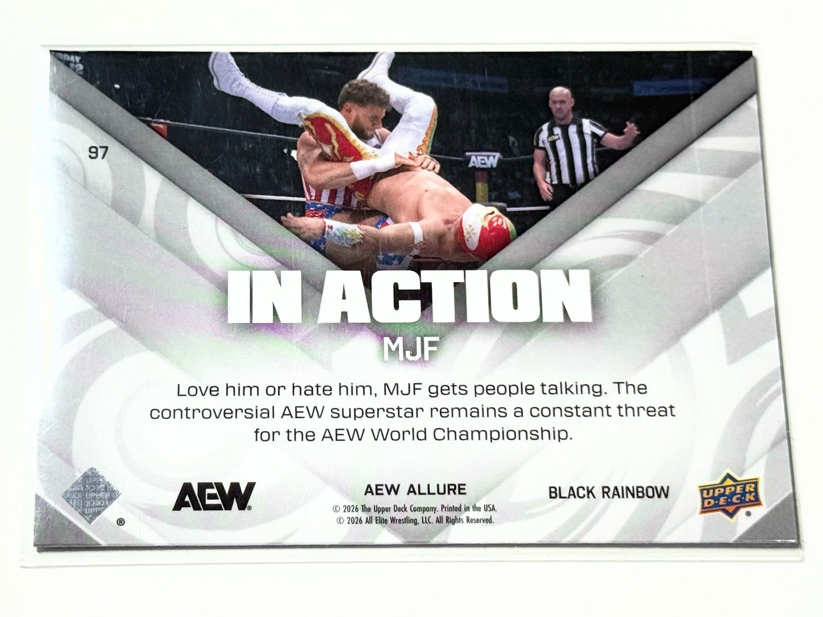 2026 Upper Deck AEW Allure MJF In Action Black Rainbow Card #97