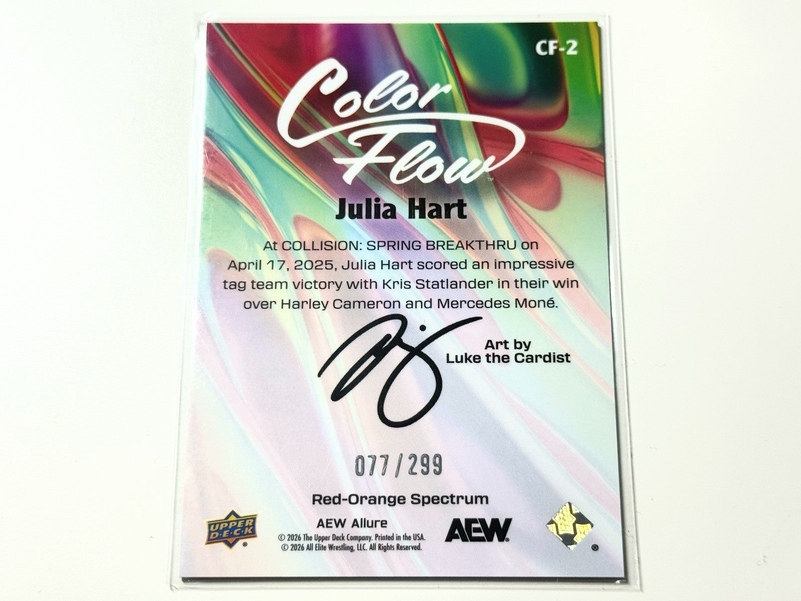 2026 Upper Deck AEW Allure Julia Hart Red Orange Spectrum /299 Color Flow Card CF-2