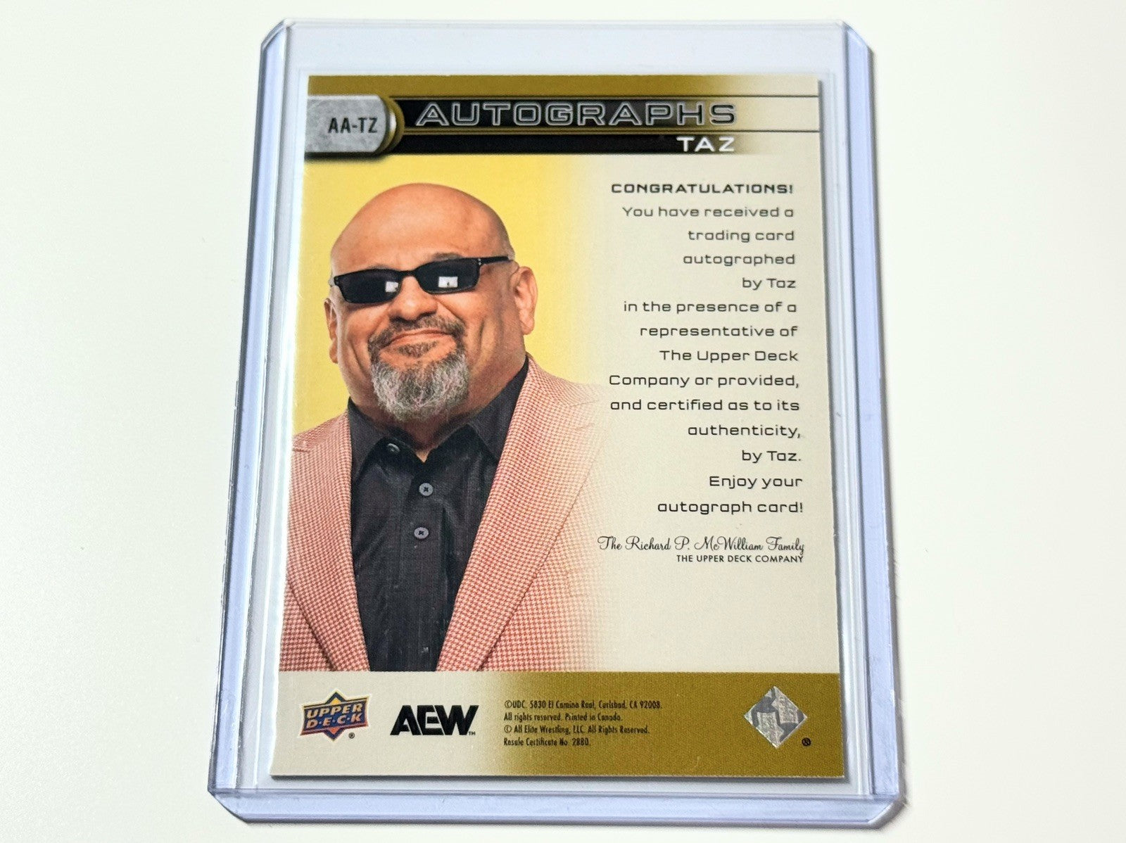 2025 Upper Deck AEW SP Game Used Taz Autographed Card AA-TZ
