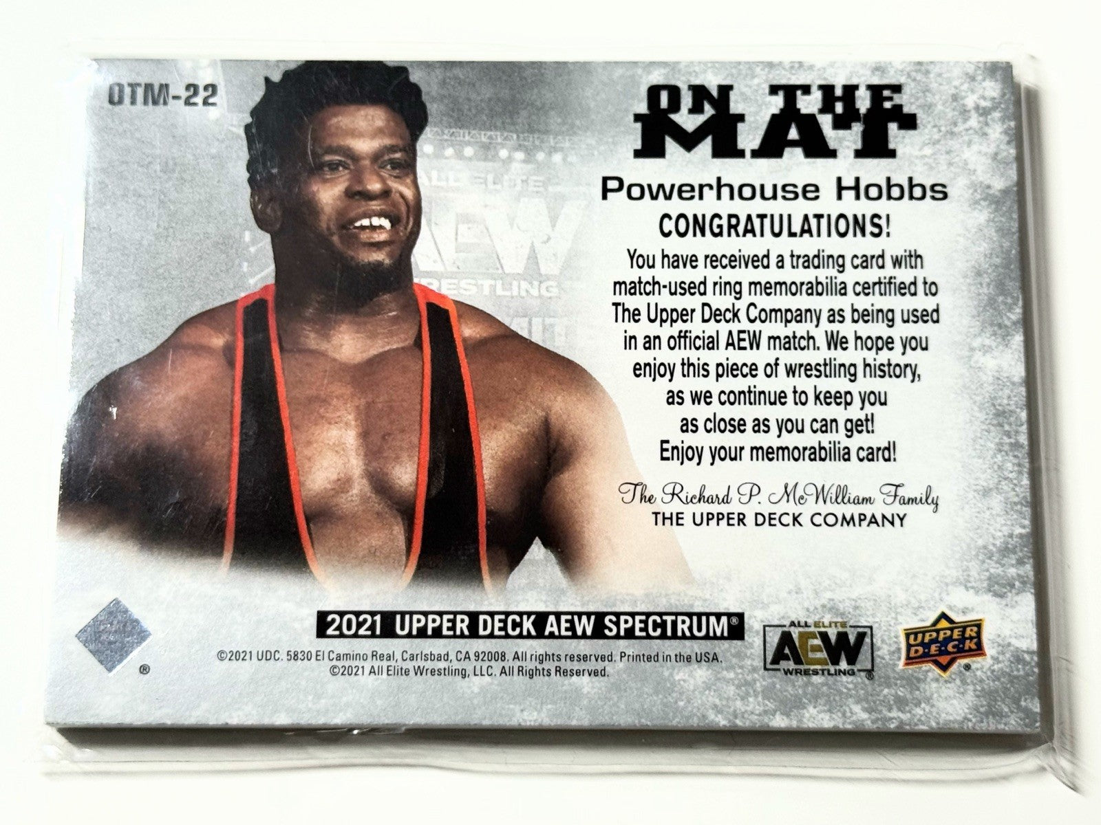 2021 Upper Deck AEW Spectrum Powerhouse Hobbs On The Mat Relic Rookie Card OTM-22