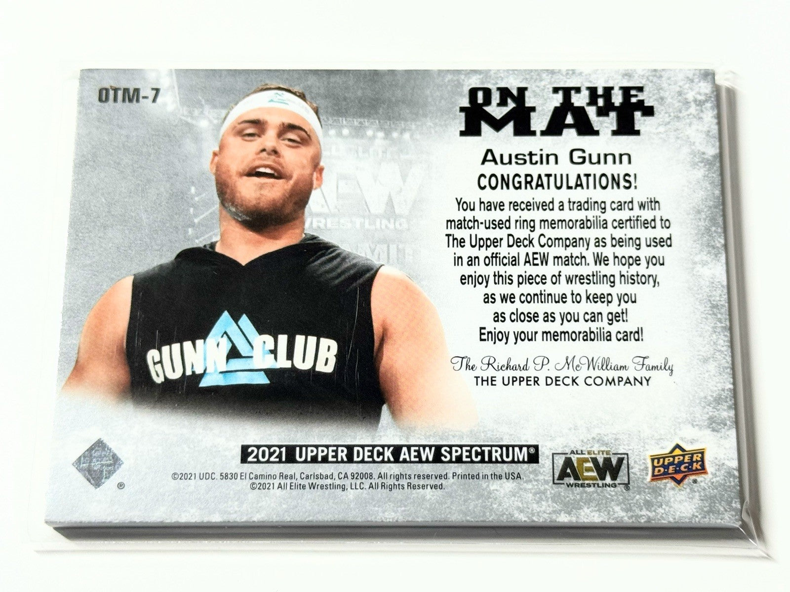 2021 Upper Deck AEW Spectrum Austin Gunn On The Mat Relic Card OTM-7