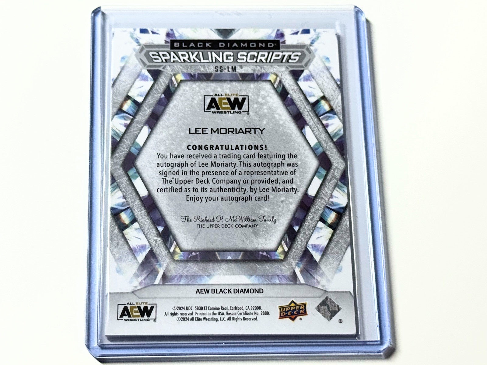 2024 Upper Deck AEW Black Diamond Lee Moriarty Sparking Scripts Autographed Card SS-LM
