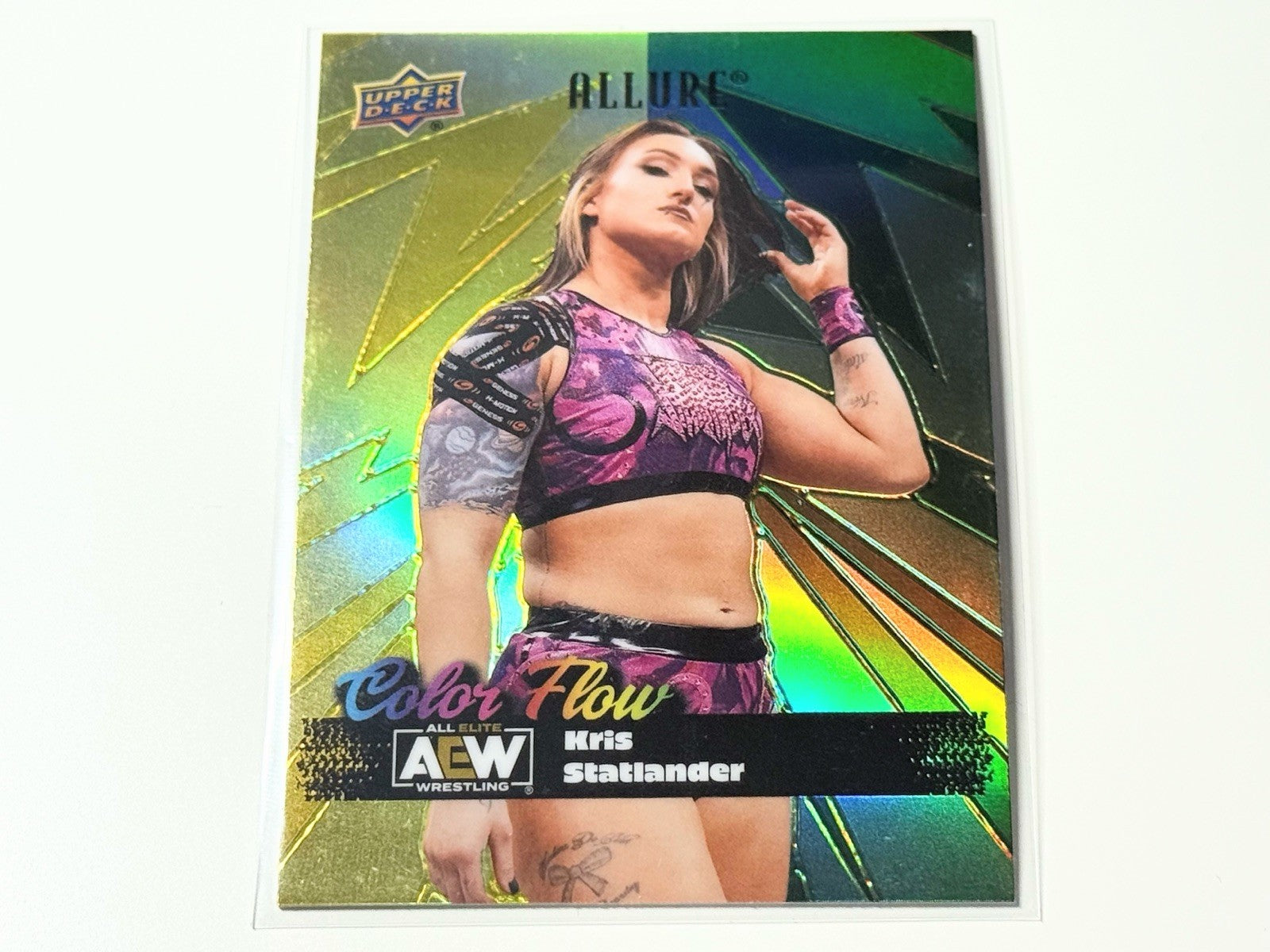 2024 Upper Deck AEW Allure Kris Statlander Yellow Green Color Flow Card CF-7