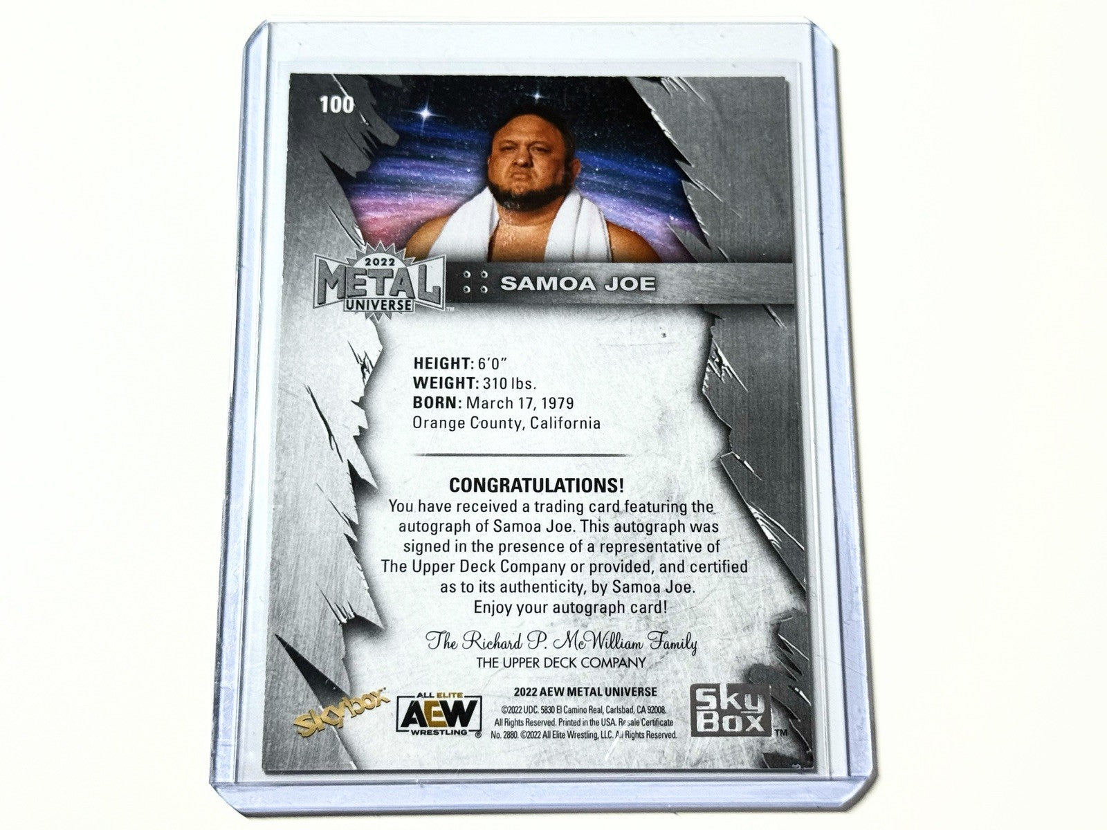2022 Skybox AEW Metal Universe Samoa Joe Autographed Card #100