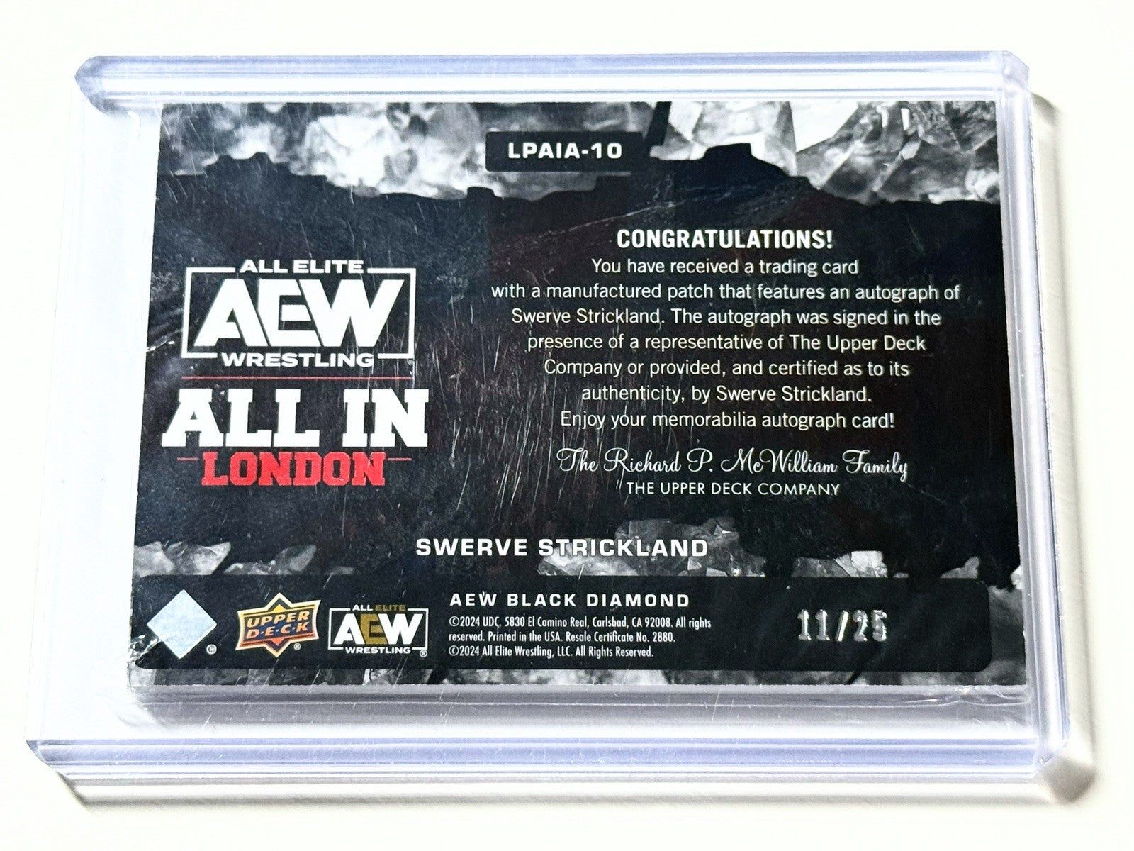 2024 Upper Deck AEW Black Diamond Swerve Strickland All In 2023 Patch /25 Autographed Card LPAIA-10