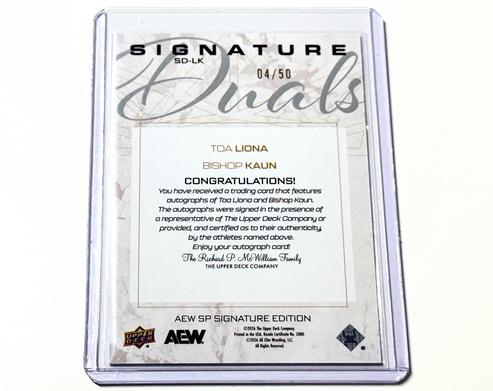 2026 Upper Deck AEW SP Signature Edition Toa Liona & Bishop Kaun Dual Signatures /50 Autographed Card ST-LK