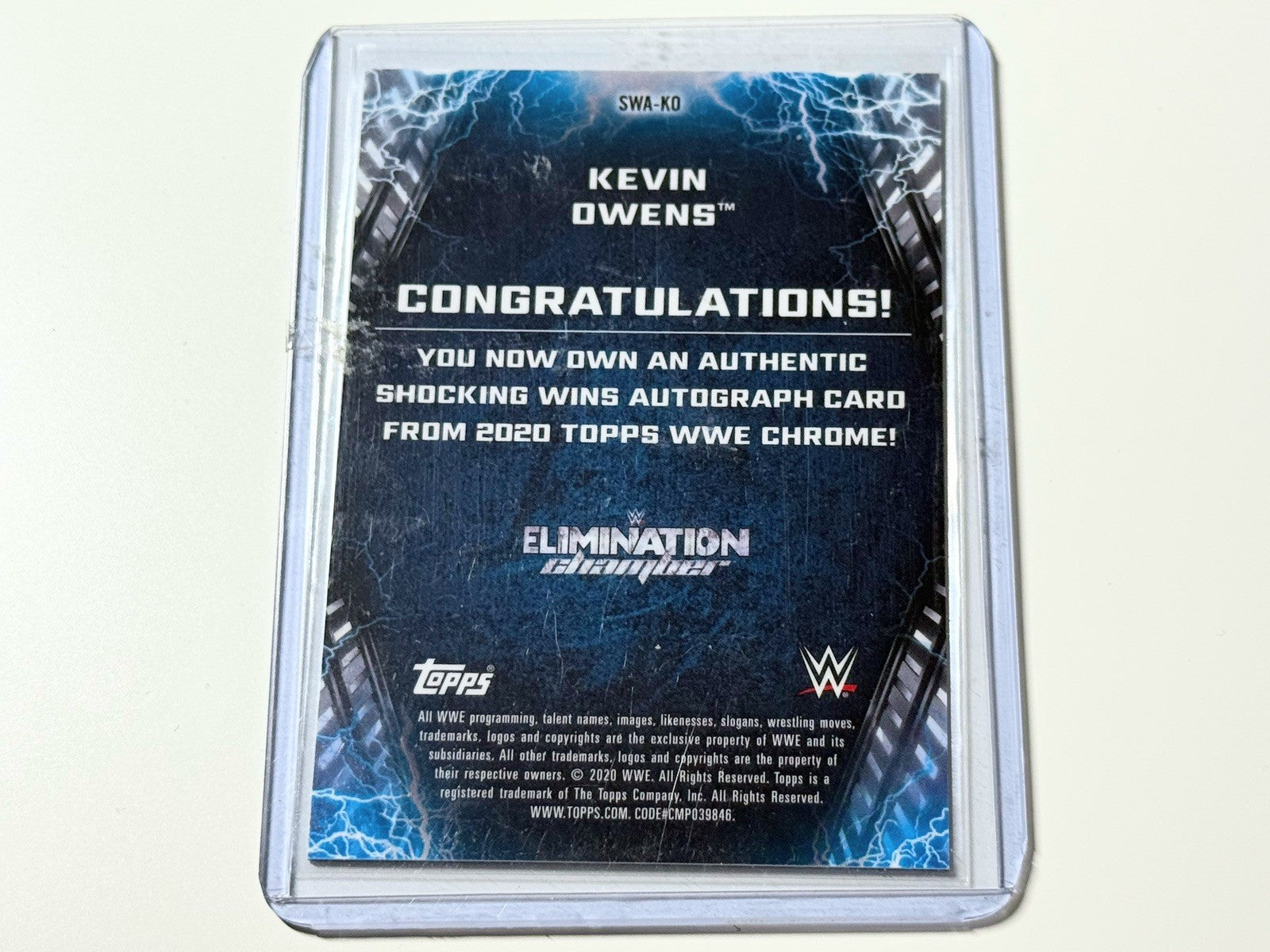 2020 Topps Chrome WWE Kevin Owens Shocking Wins Autographed /99 Card SWA-KO