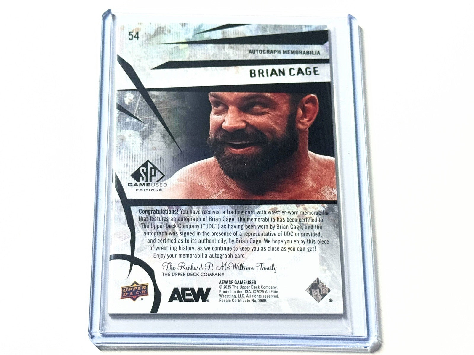 2025 Upper Deck AEW SP Game Used Brian Cage Red Relic Autographed /35 Card #54