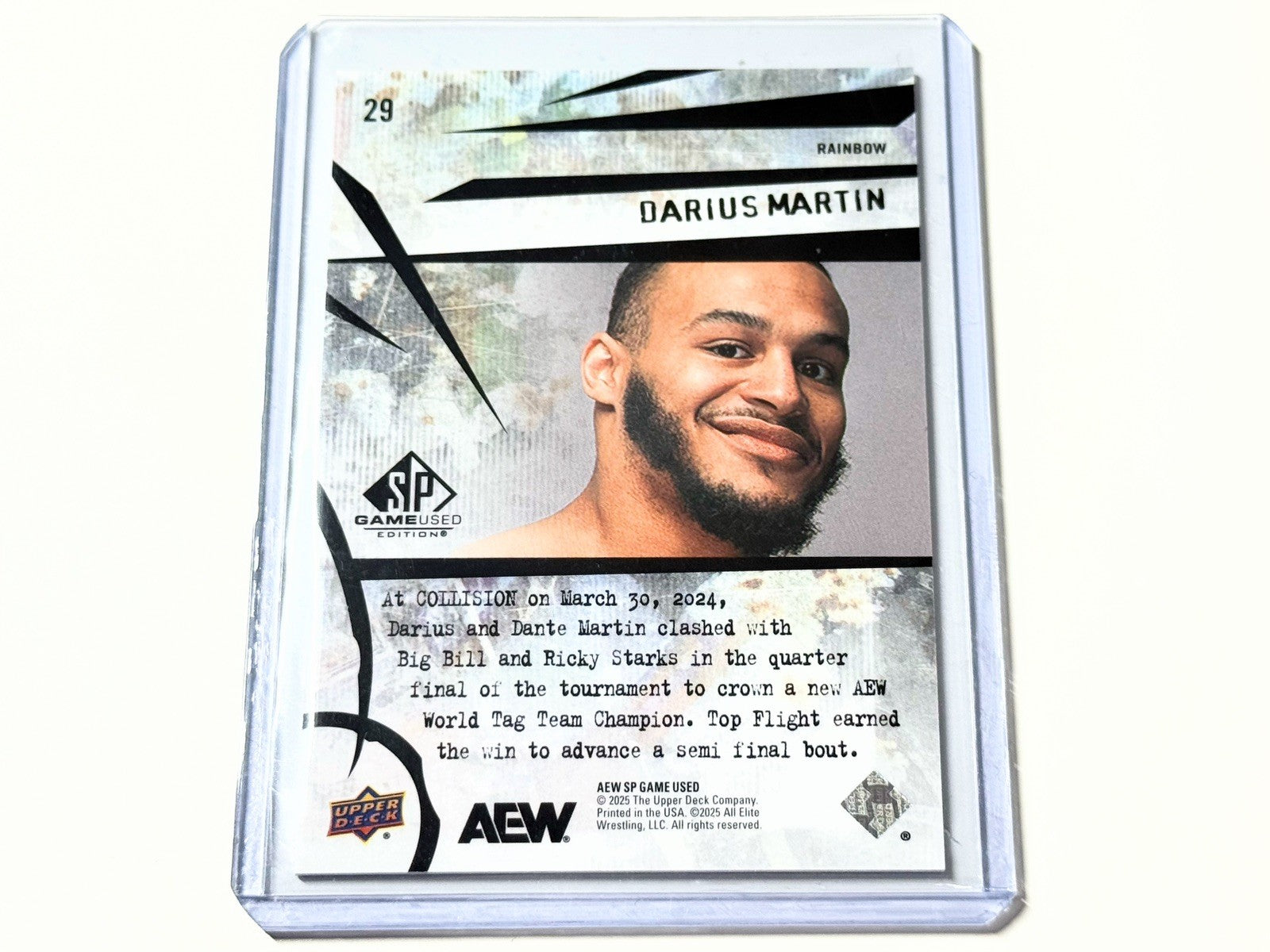2025 Upper Deck AEW SP Game Used Darius Martin Rainbow /25 Card #29