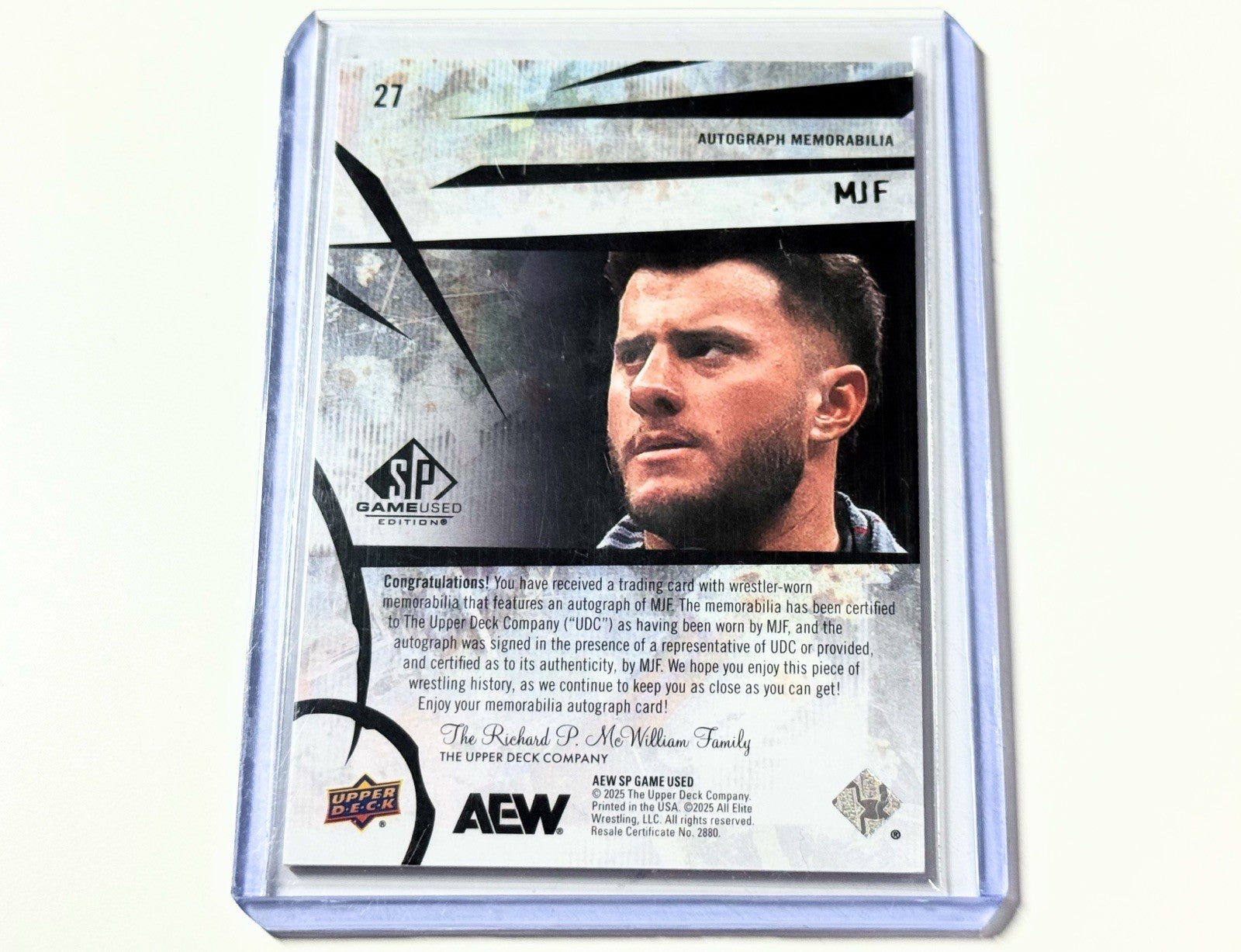 2025 Upper Deck AEW SP Game Used MJF Red Relic /35 Autographed Card #27