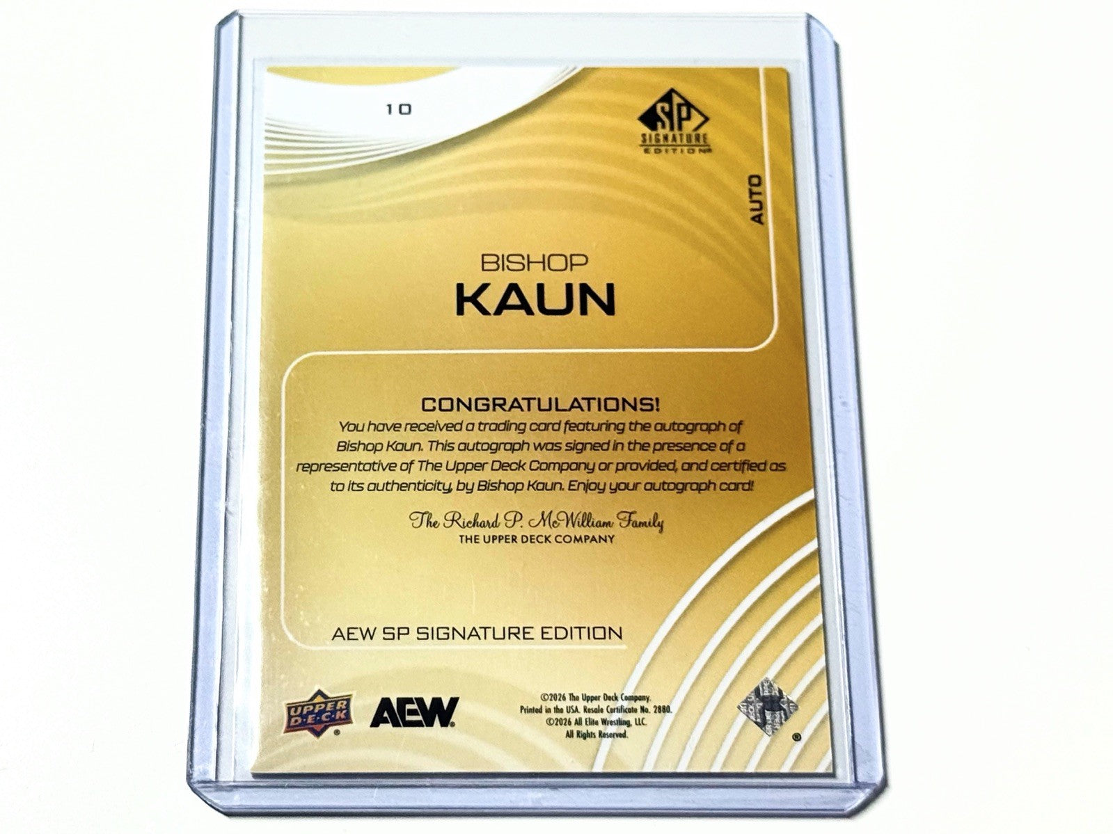 2026 Upper Deck AEW SP Signature Edition Bishop Kaun Autographed Card #10