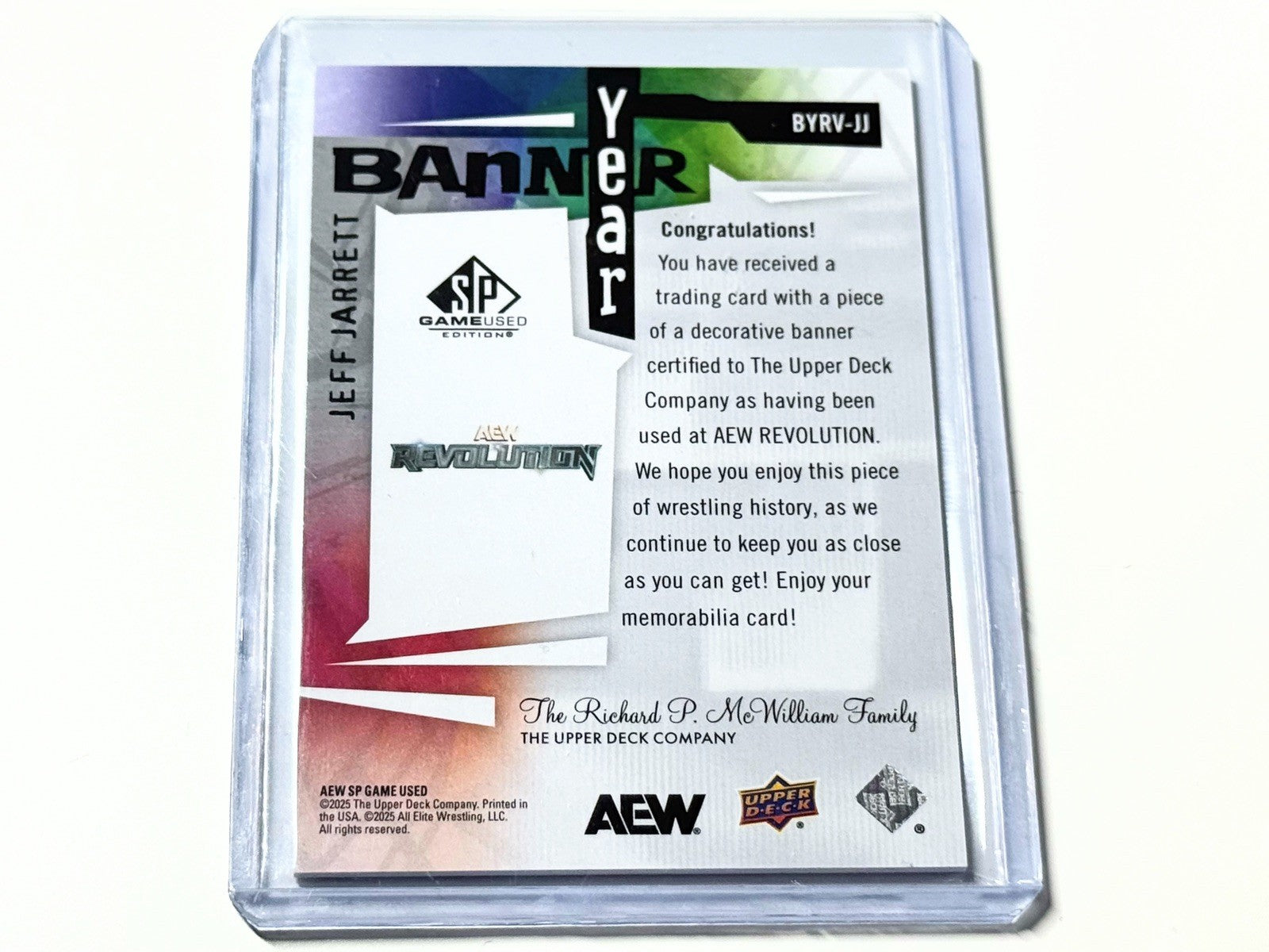 2025 Upper Deck AEW SP Game Used Jeff Jarrett Banner Year Revolution Card BYRV-JJ