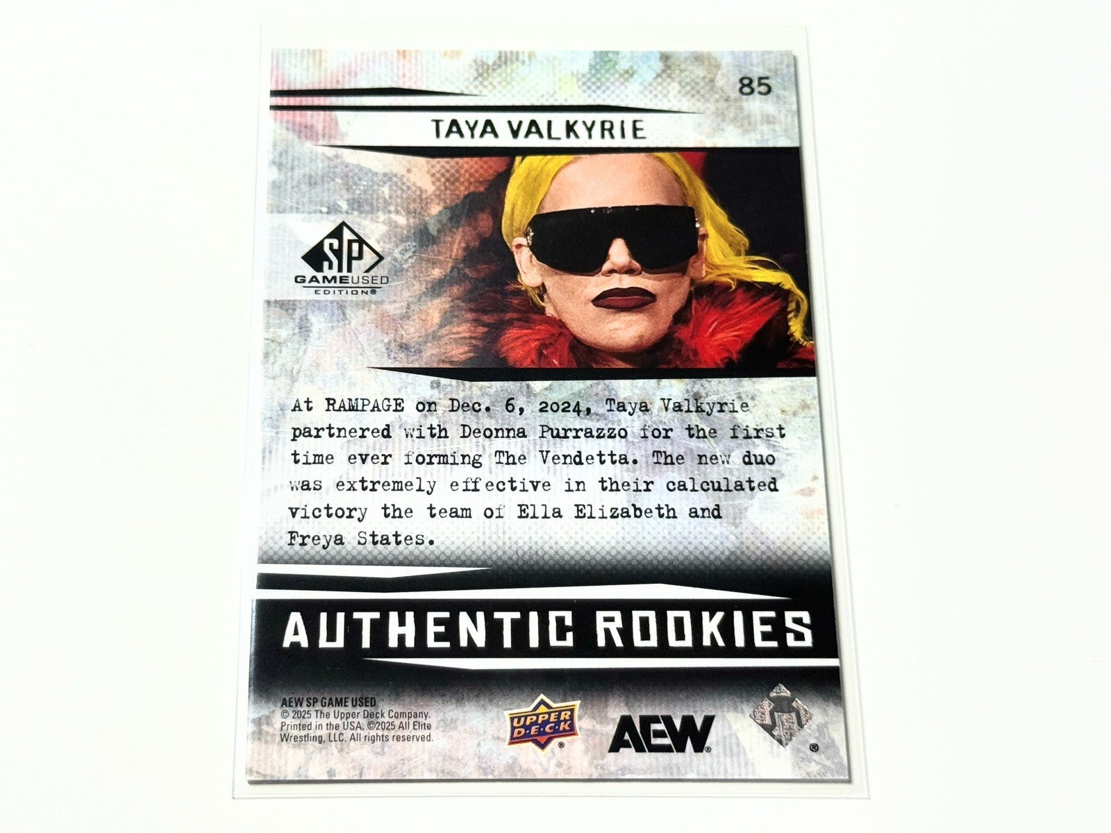 2025 Upper Deck AEW SP Game Used Taya Valkyrie Authentic Rookie Base Card #85