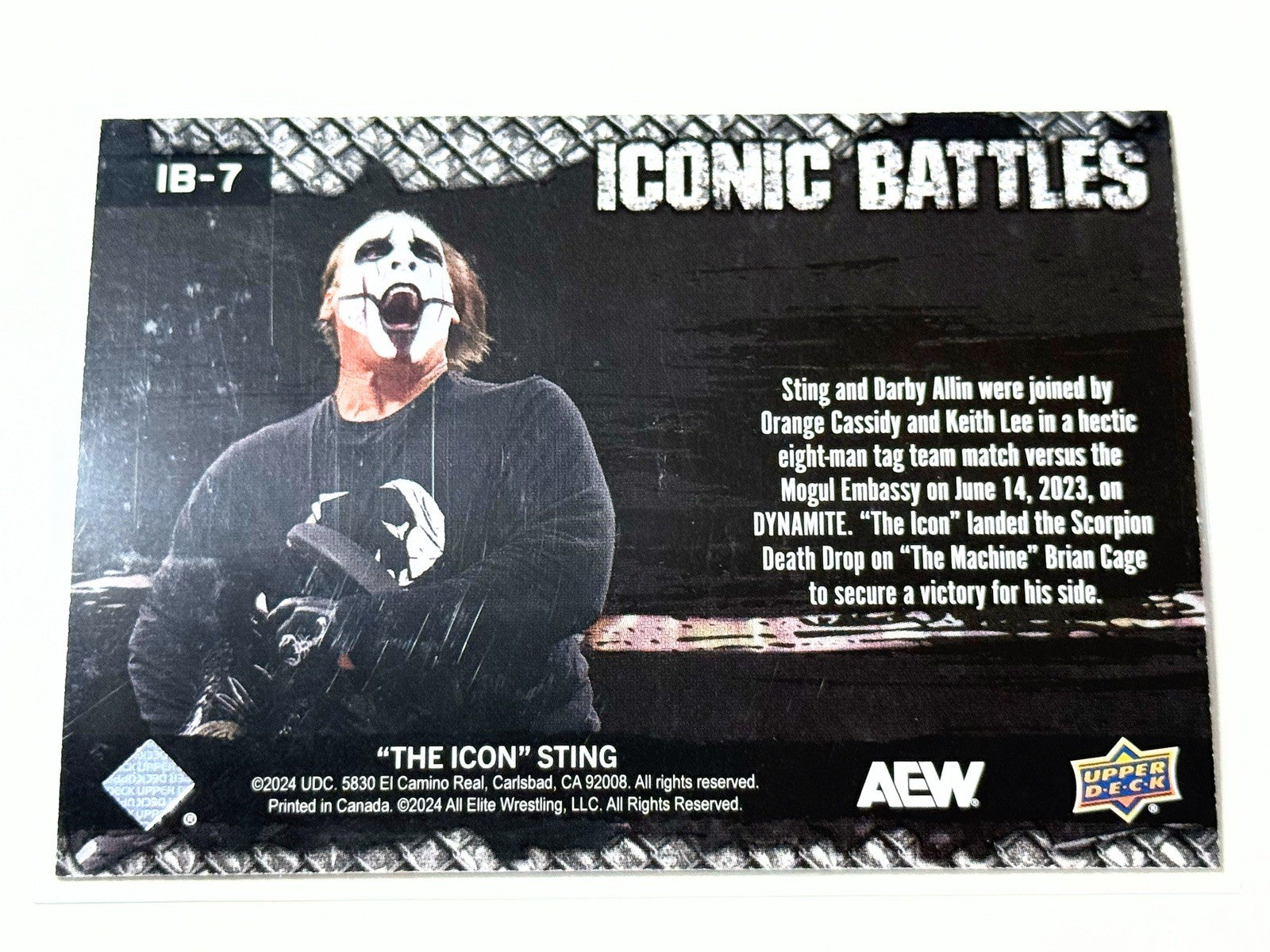 2024 Upper Deck AEW The Icon Sting Iconic Battles Pin Card IB-7