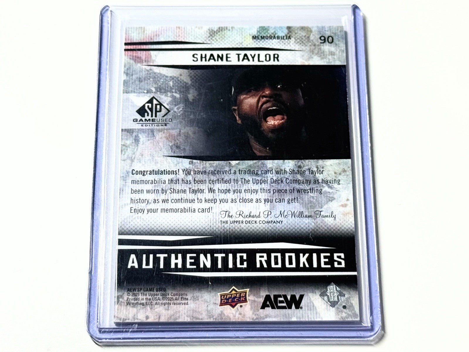 2025 Upper Deck AEW SP Game Used Shane Taylor Authentic Rookies Memorabilia Relic Card #90