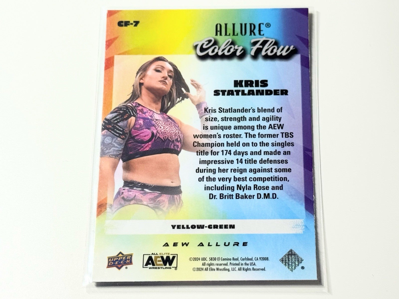 2024 Upper Deck AEW Allure Kris Statlander Yellow Green Color Flow Card CF-7