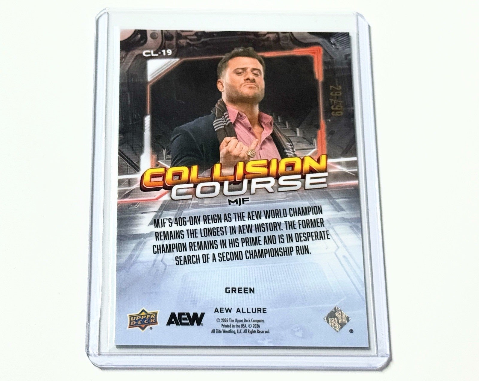 2026 Upper Deck AEW Allure MJF Collision Course Green Quartz /99 Card CL-19