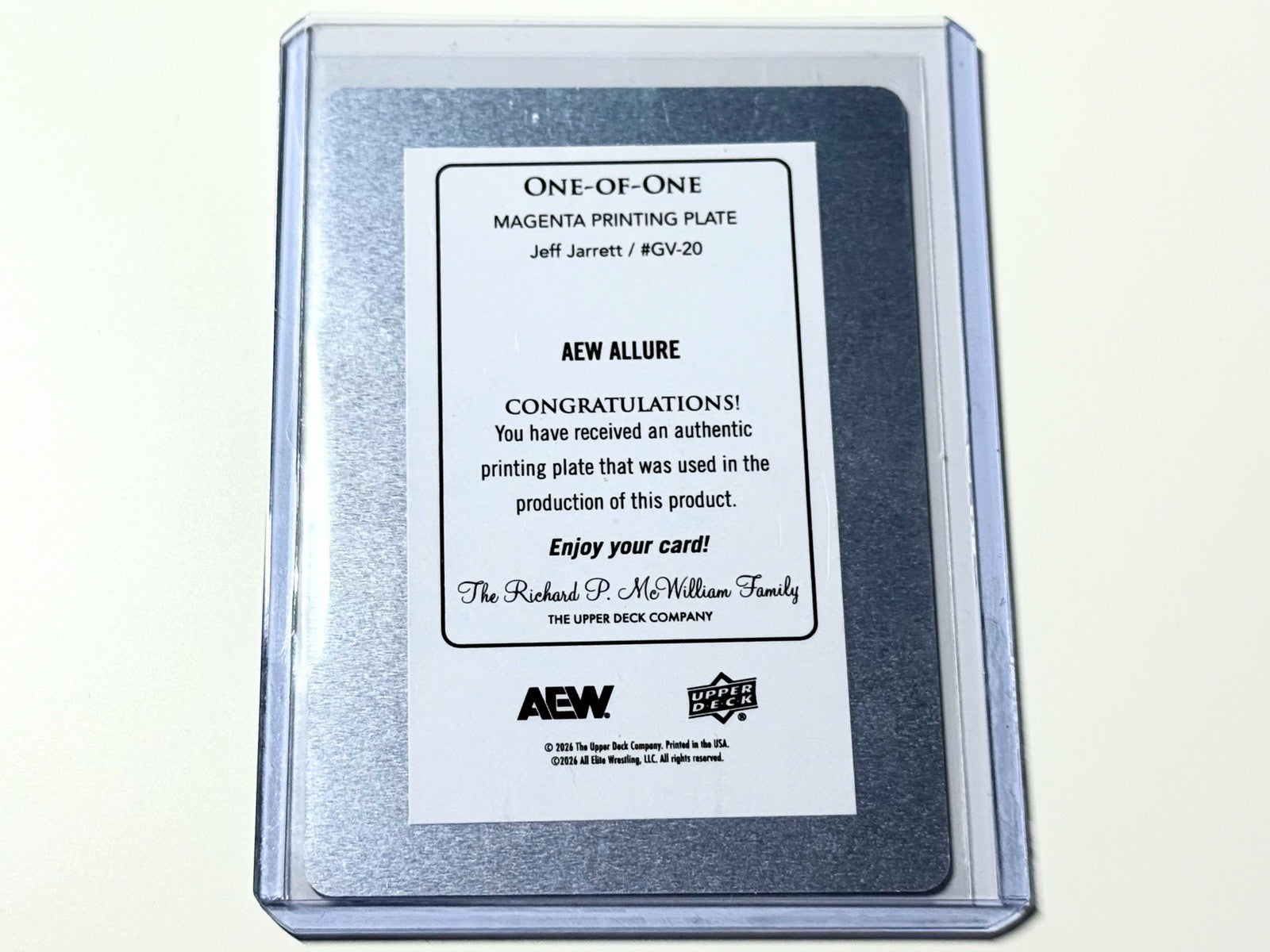 2026 Upper Deck AEW Allure Jeff Jarrett Glow Vectors 1/1 Magenta Printing Plate Card GV-20