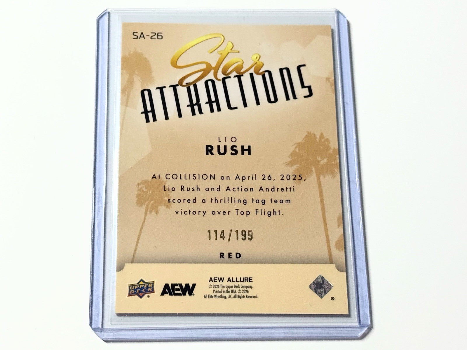 2026 Upper Deck AEW Allure Lio Rush Star Attractions Red /199 Card SA-26