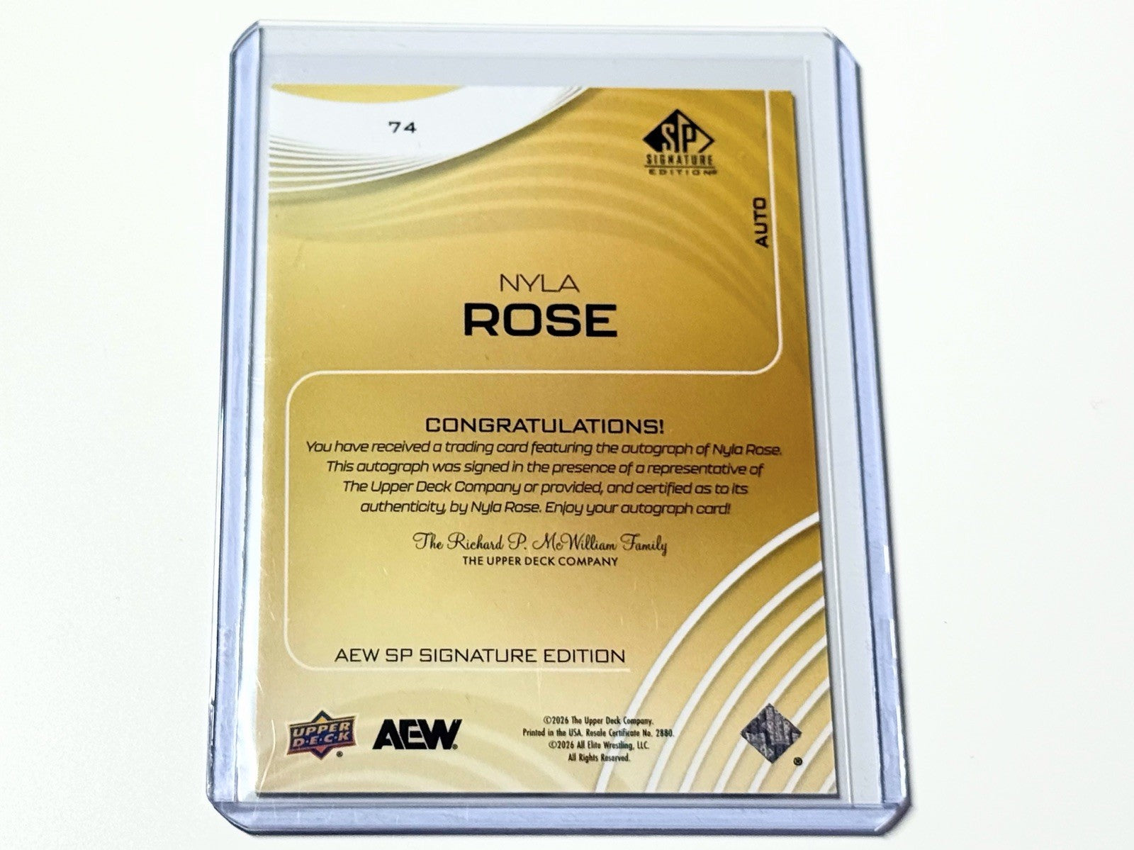 2026 Upper Deck AEW SP Signature Edition Nyla Rose Autographed Card #74