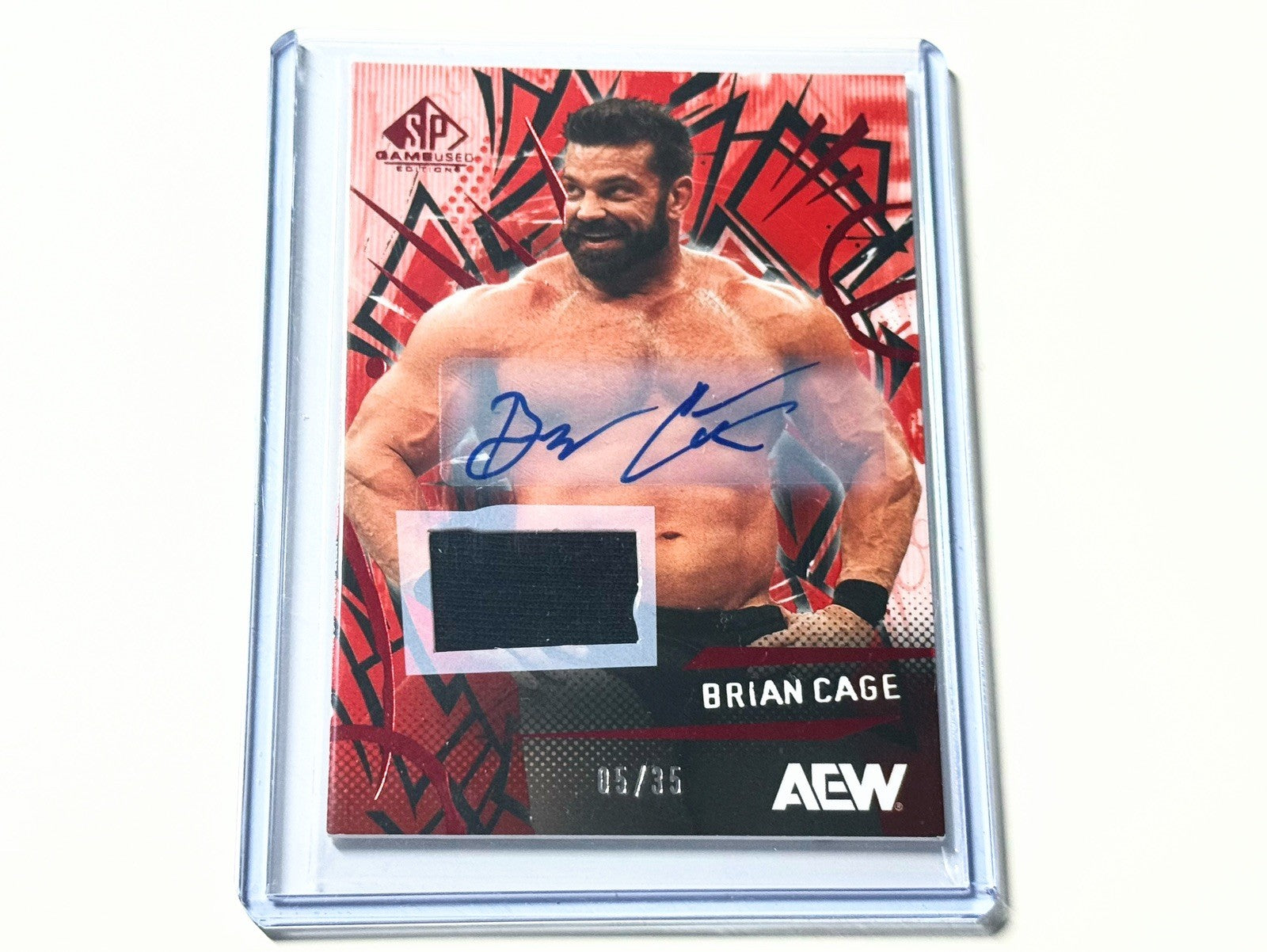 2025 Upper Deck AEW SP Game Used Brian Cage Red Relic Autographed /35 Card #54