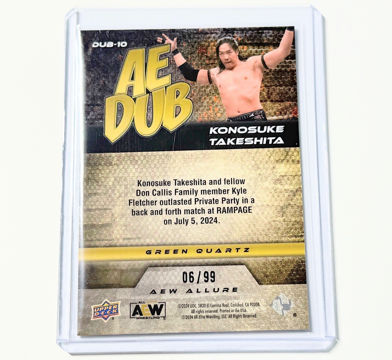 2024 Upper Deck AEW Allure Konosuke Takeshita AE DUB Green Quartz /99 Card DUB-10