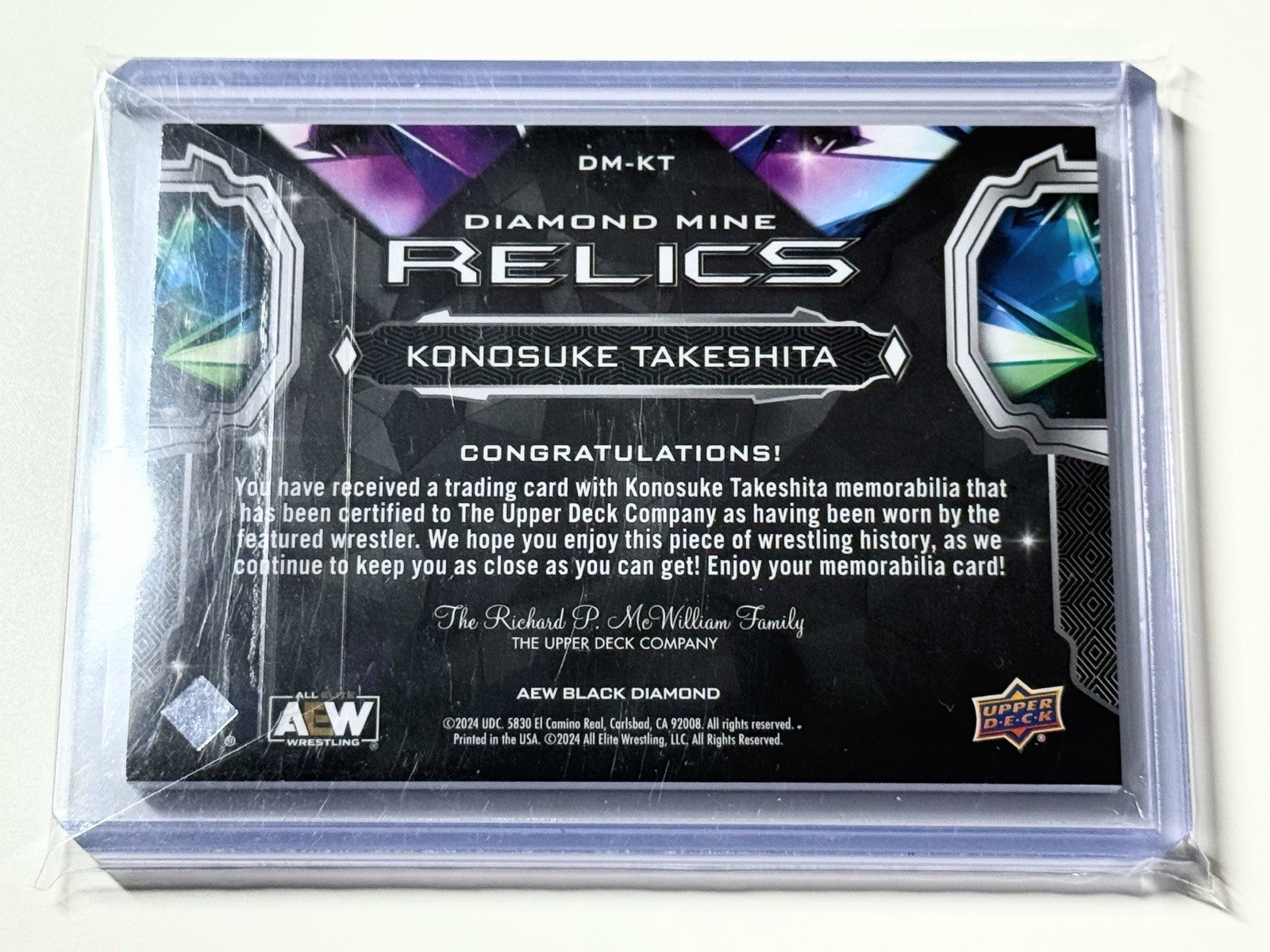 2024 Upper Deck AEW Black Diamond Konosuke Takeshita Diamond Mine Relics Card DM-KT