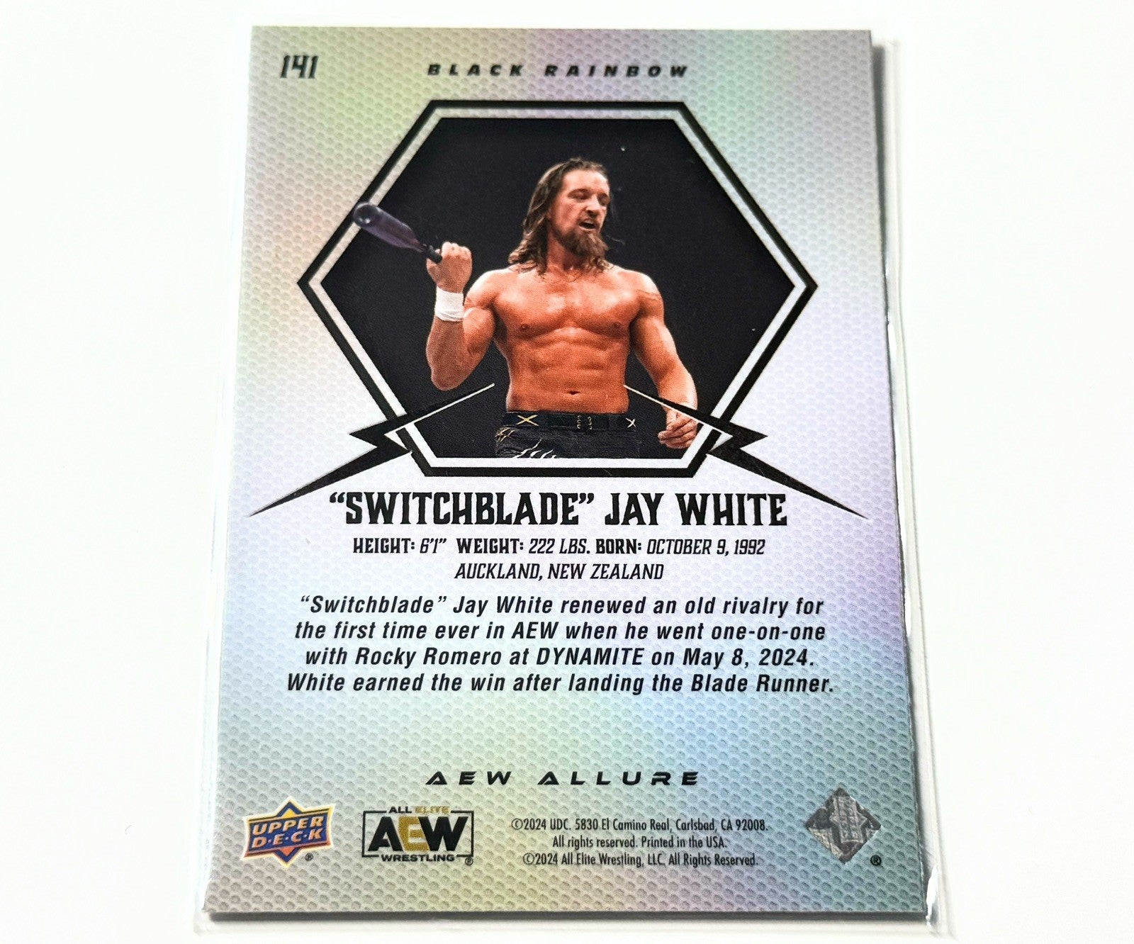 2024 Upper Deck AEW Allure Switchblade Jay White Black Rainbow Horizontal Card #141