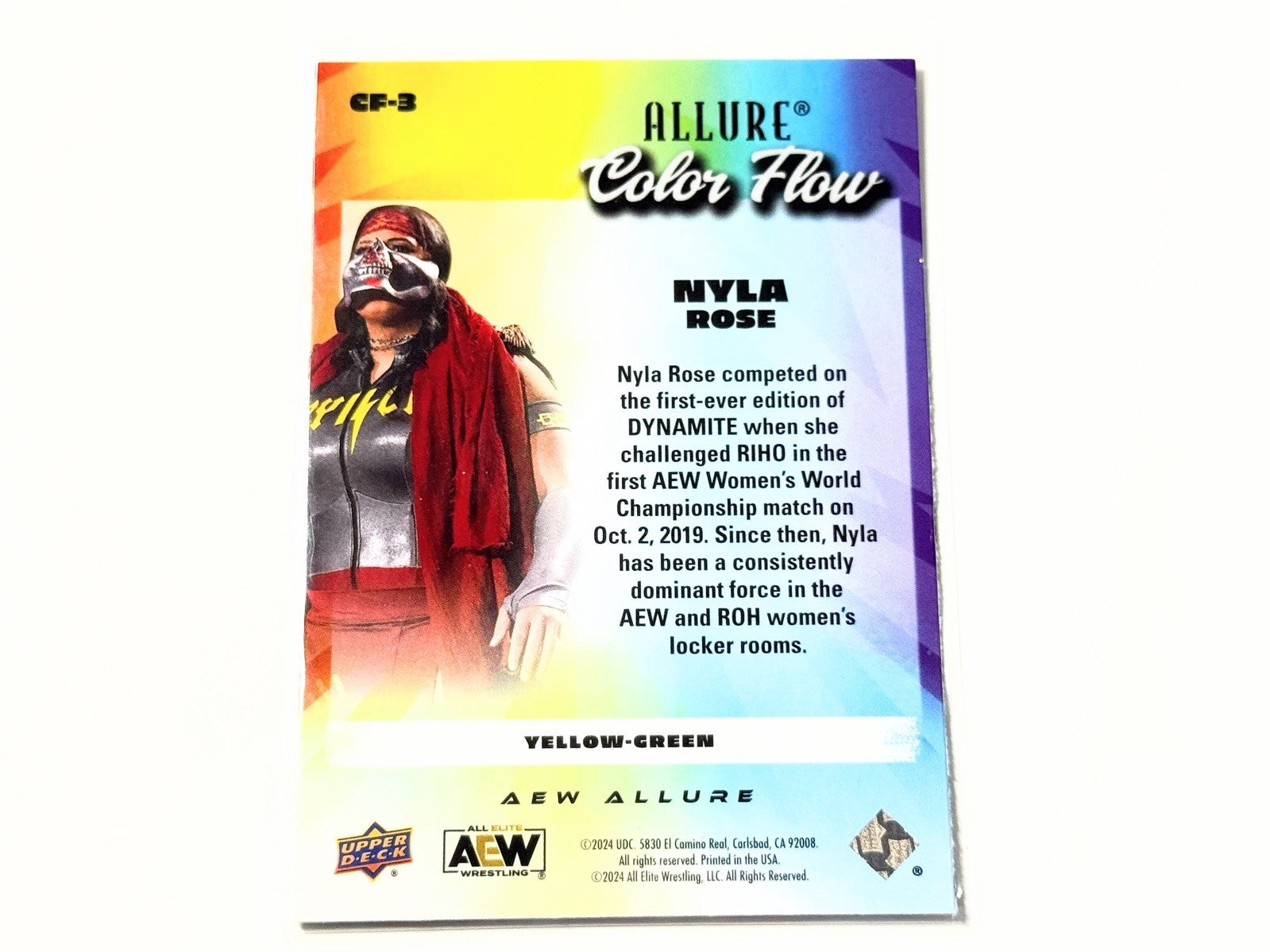 2024 Upper Deck AEW Allure Nyla Rose Yellow Green Color Flow Card CF-3