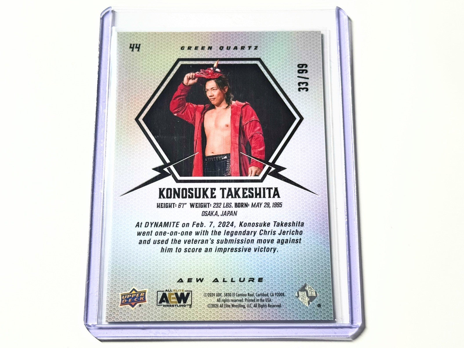 2024 Upper Deck AEW Allure Konosuke Takeshita Green Quartz /99 Card #44