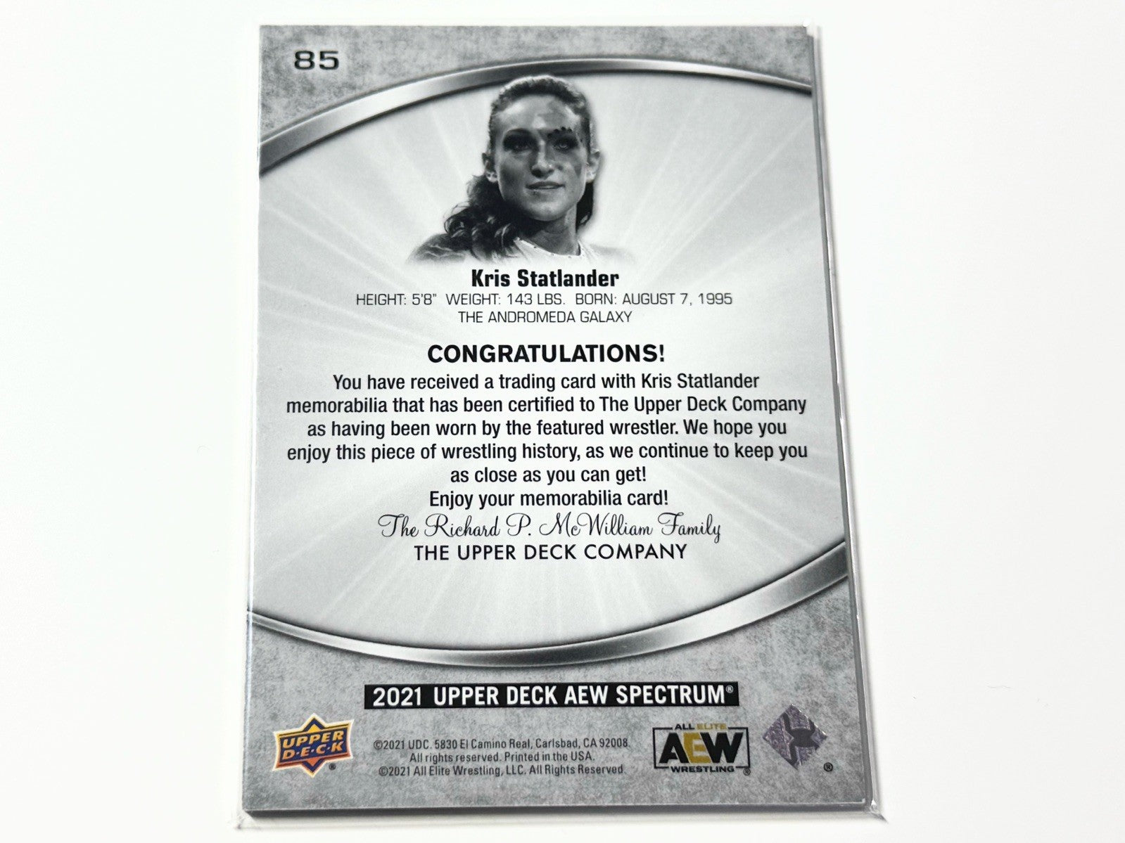 2021 Upper Deck AEW Spectrum Kris Statlander Memorabilia Relic Card #85