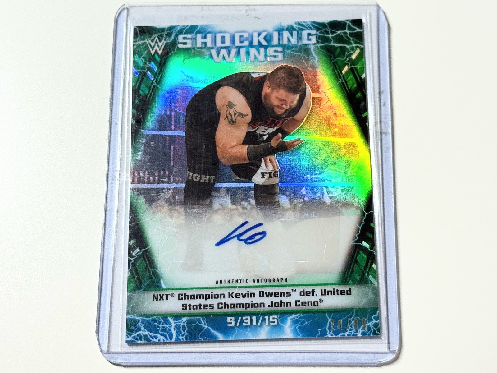 2020 Topps Chrome WWE Kevin Owens Shocking Wins Autographed /99 Card SWA-KO