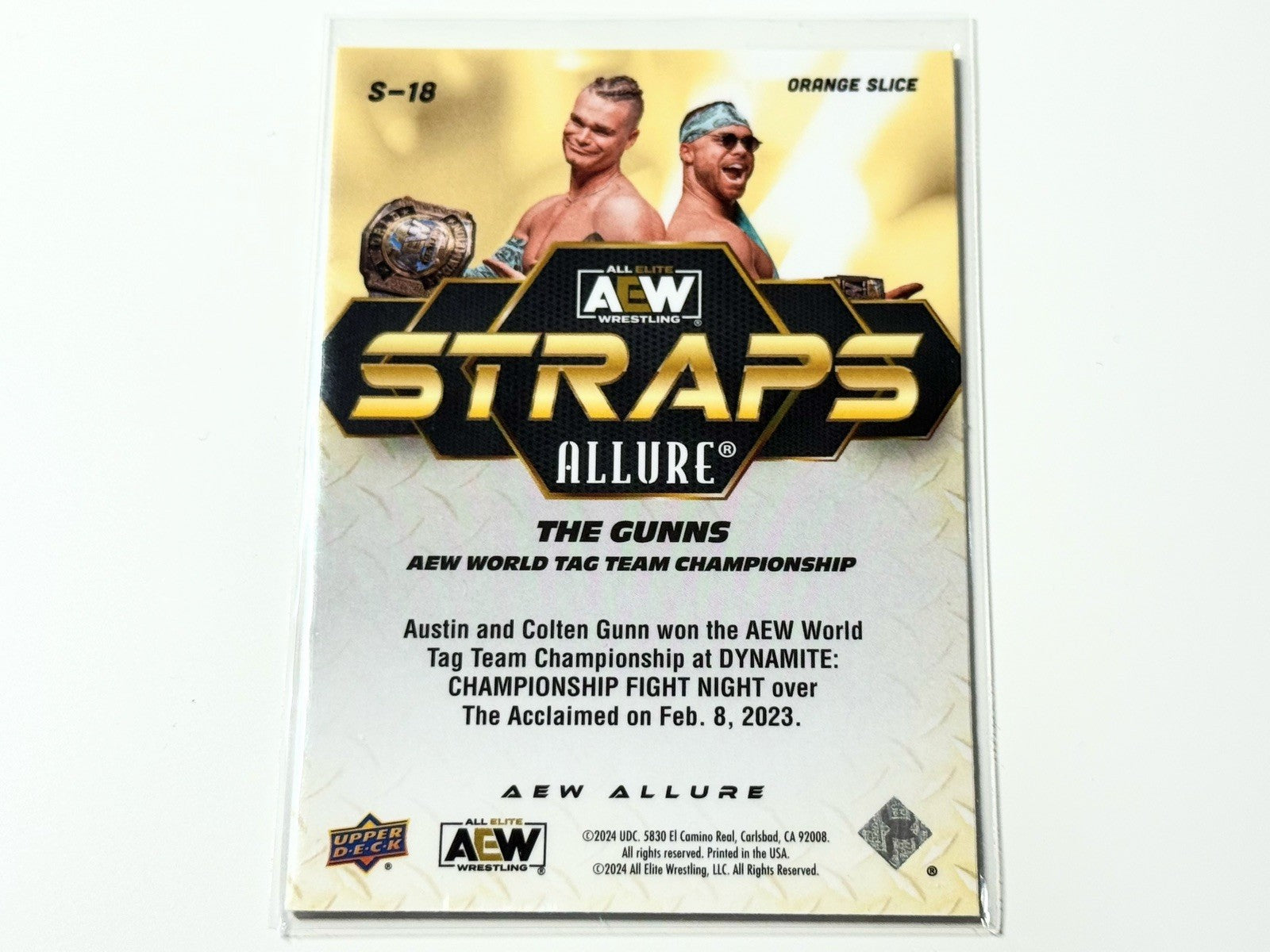 2024 Upper Deck AEW Allure The Gunns Straps Championship Orange Slice Card S-18