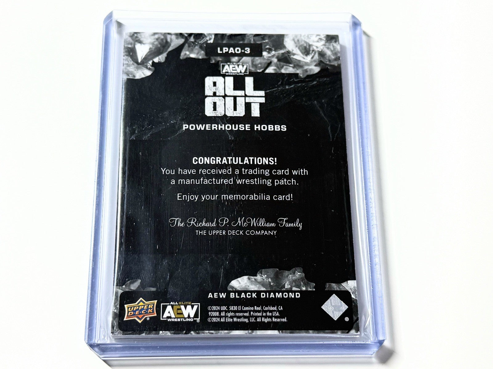 2024 Upper Deck AEW Black Diamond Powerhouse Hobbs All Out Patch Card LPAO-3