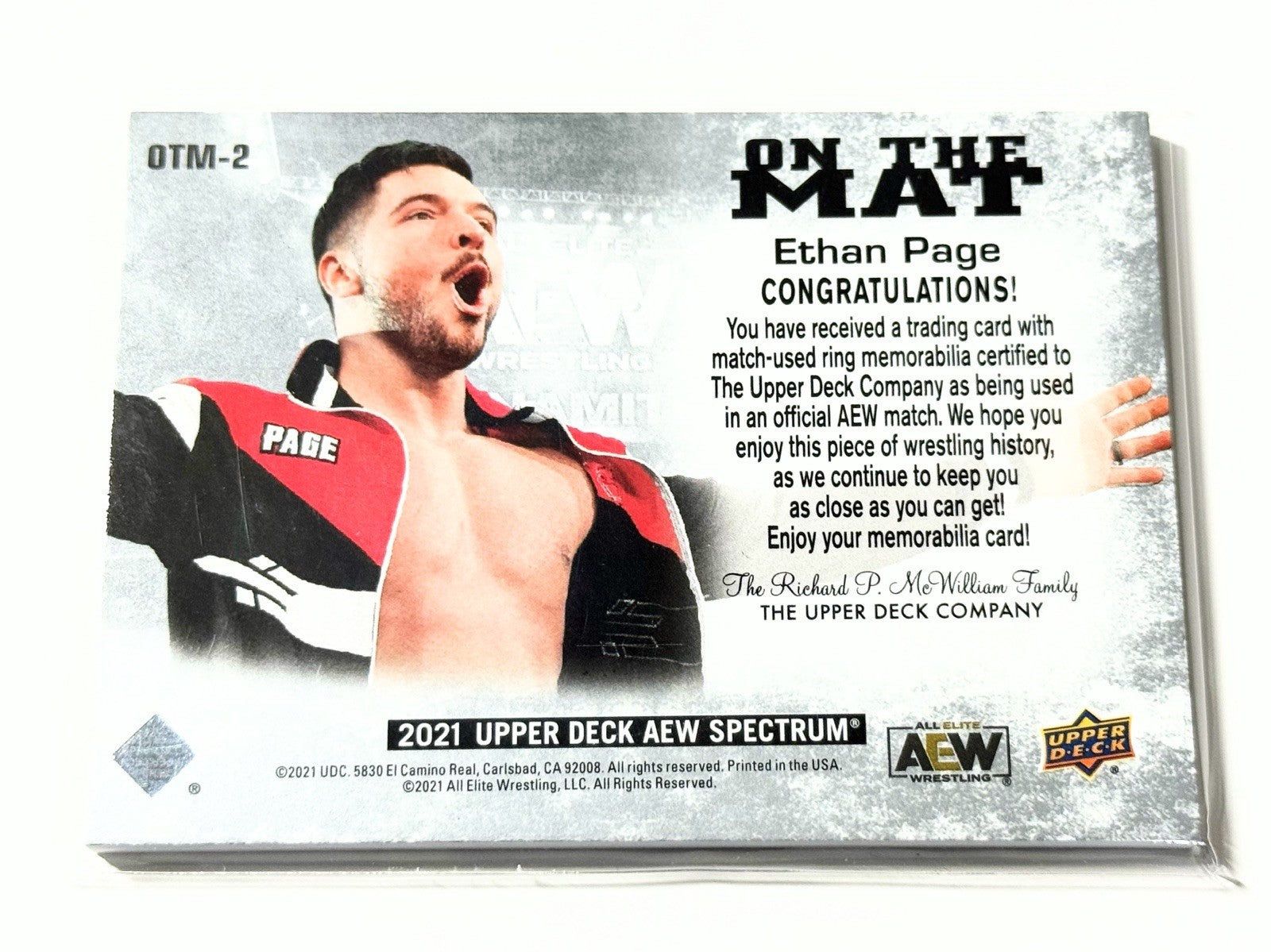 2021 Upper Deck AEW Spectrum Ethan Page On The Mat Relic Rookie Card OTM-2