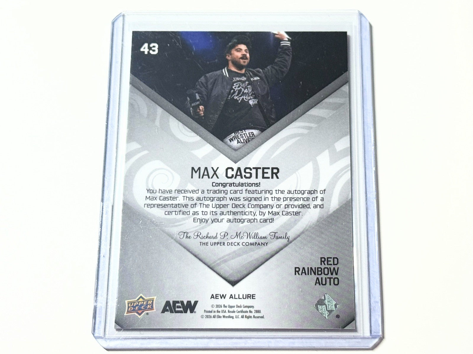 2026 Upper Deck AEW Allure Max Caster Red Rainbow Autographed Card #43