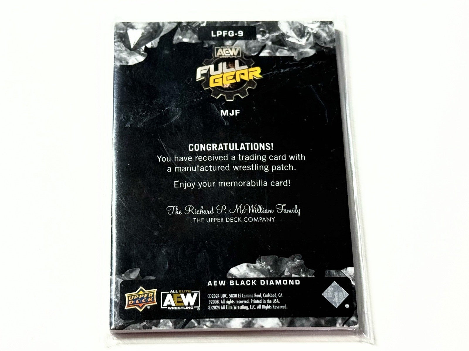 2024 Upper Deck AEW Black Diamond MJF Full Gear Patch Card LPFG-9